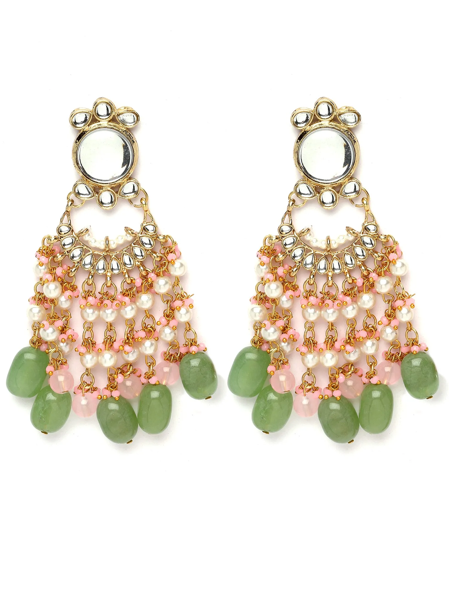 Karatcart Gold Plated Pink and Lime Green Kundan Choker Bridal Jewellery Set for Women