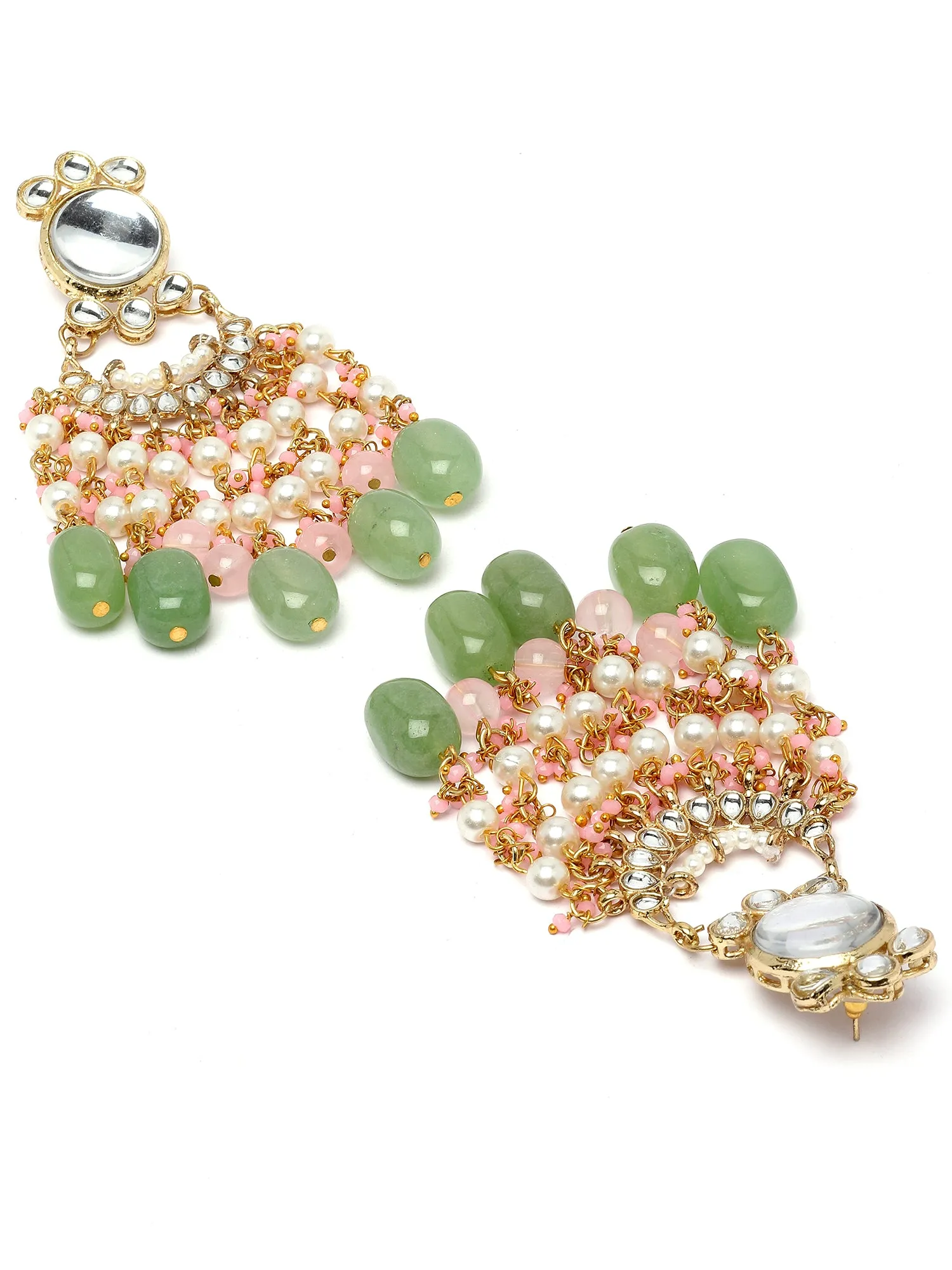 Karatcart Gold Plated Pink and Lime Green Kundan Choker Bridal Jewellery Set for Women