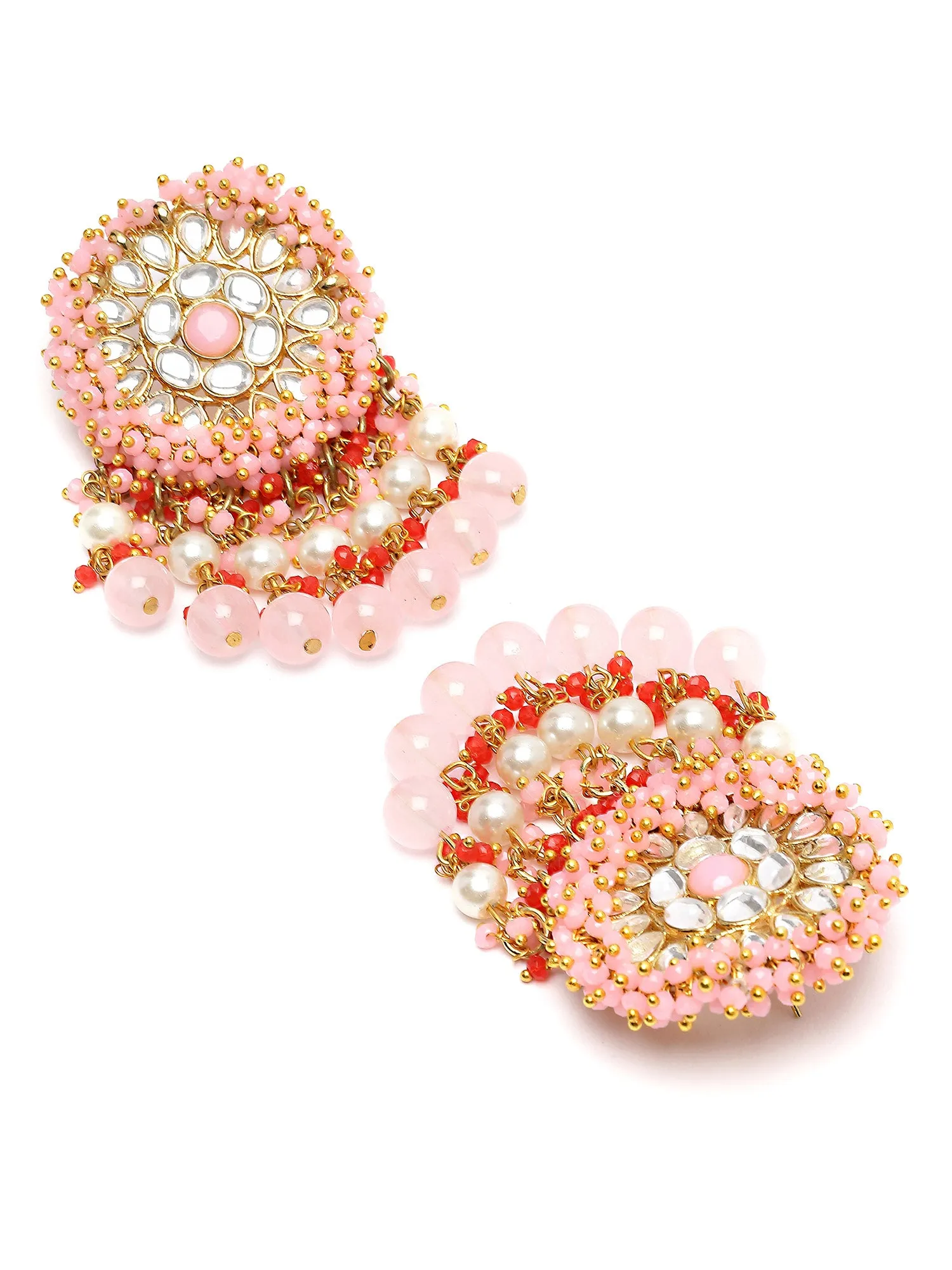 Karatcart Gold-Plated Pink and Red Crystal Studded Kundan Drop Earrings for Women