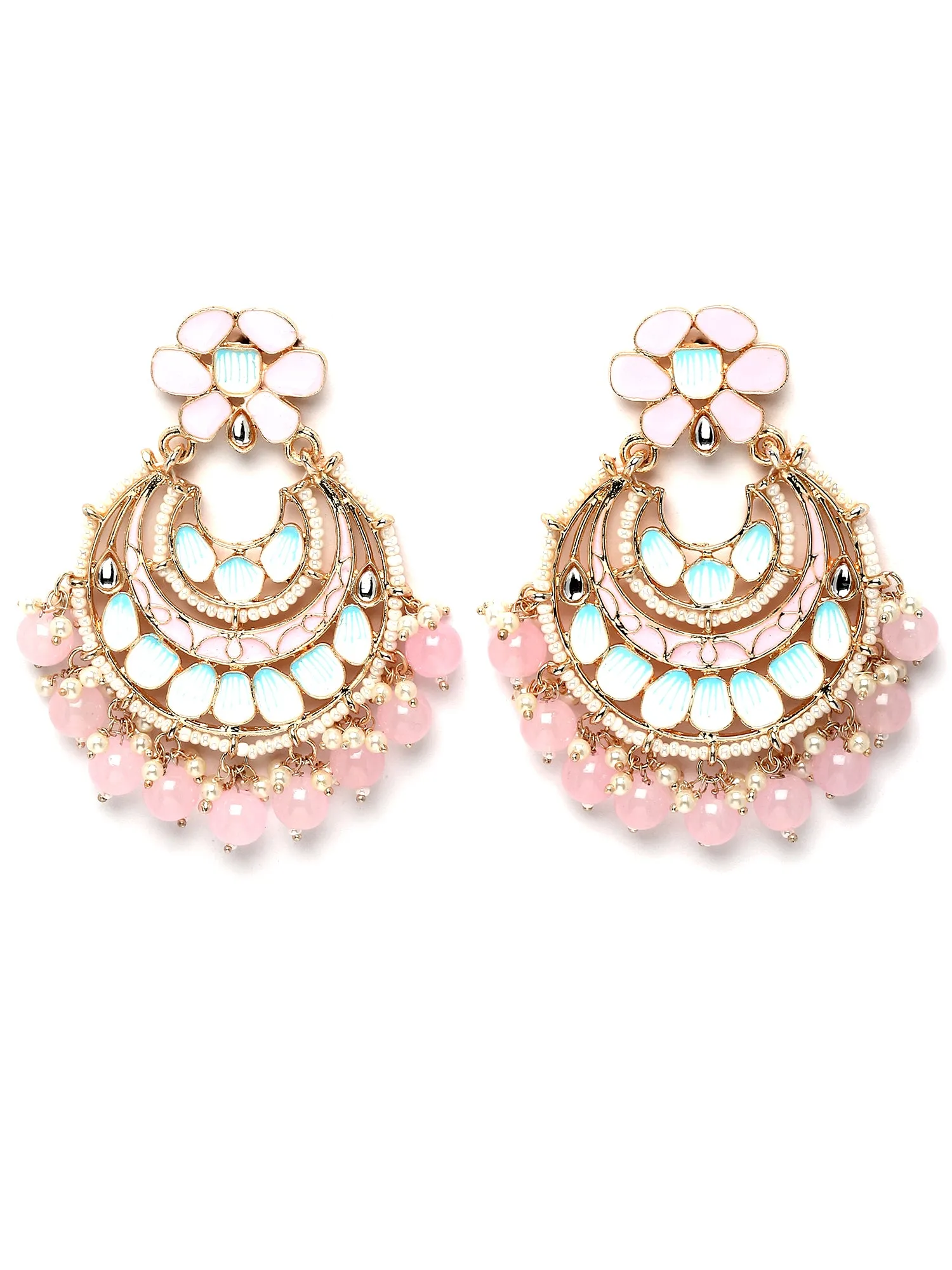 Karatcart Gold Plated Pink Beads and Meena Chandbali Earrings for Women