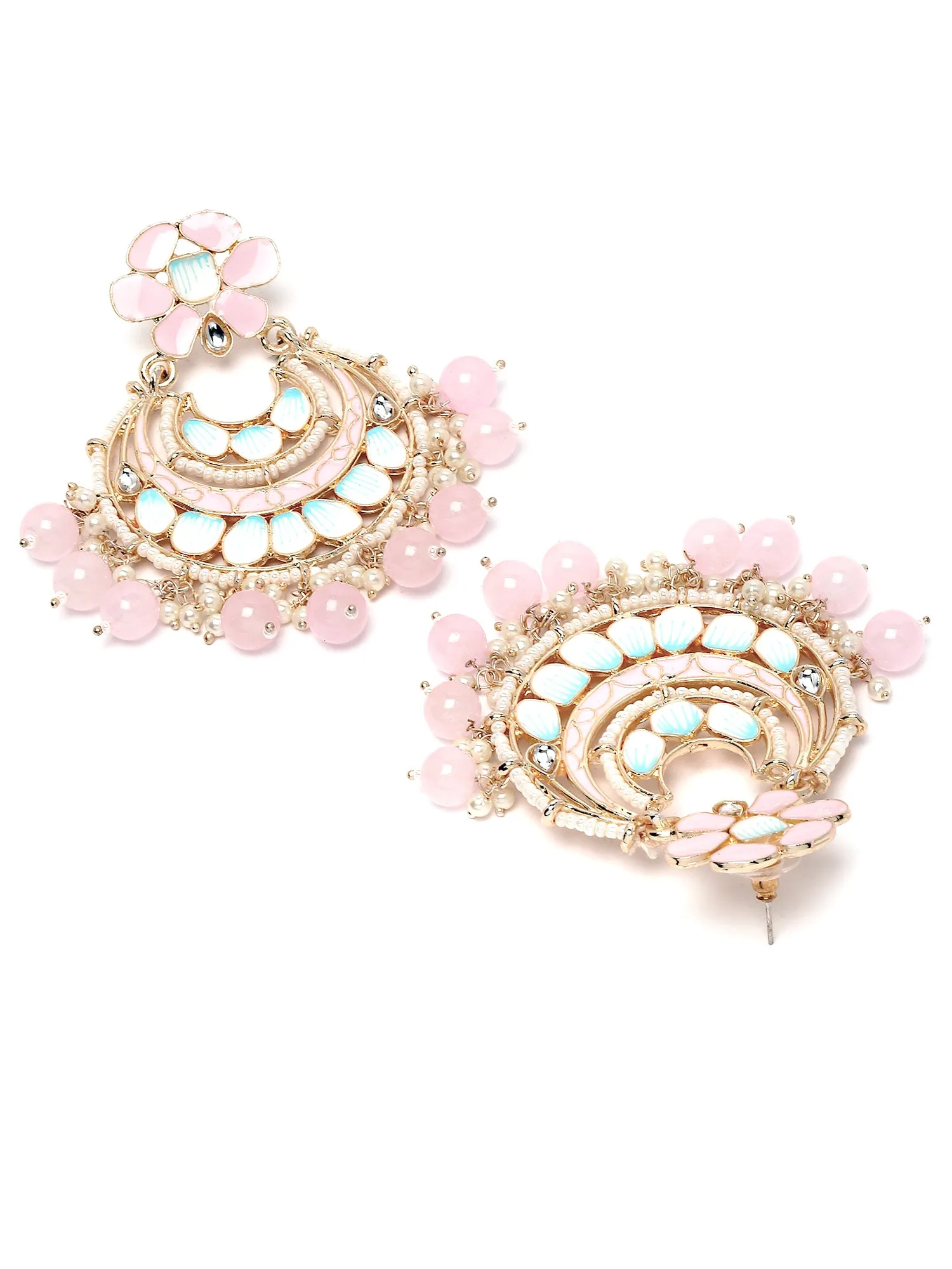 Karatcart Gold Plated Pink Beads and Meena Chandbali Earrings for Women