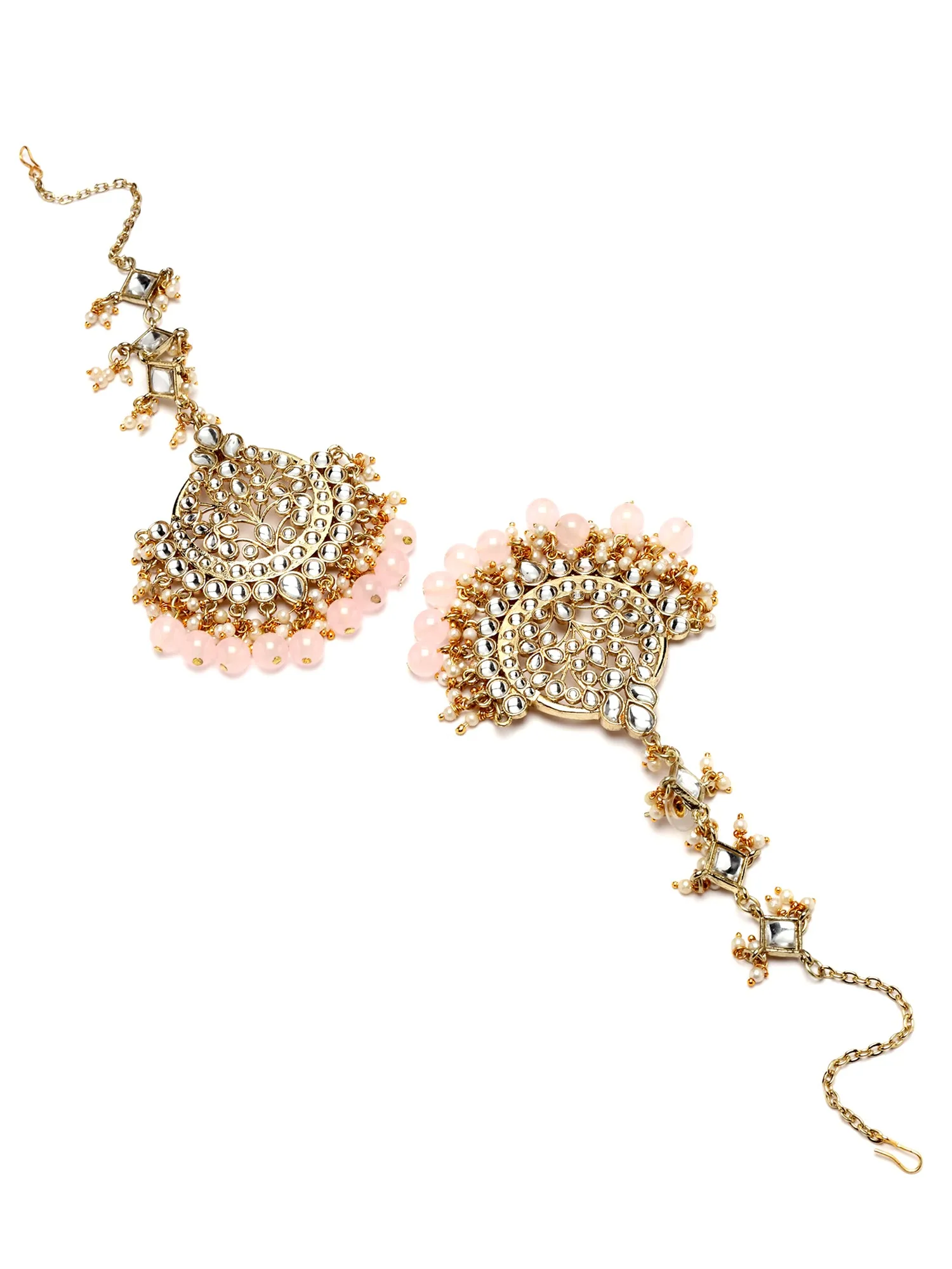 Karatcart Gold Plated Pink Beads Kundan Bridal Choker Necklace Set for Women