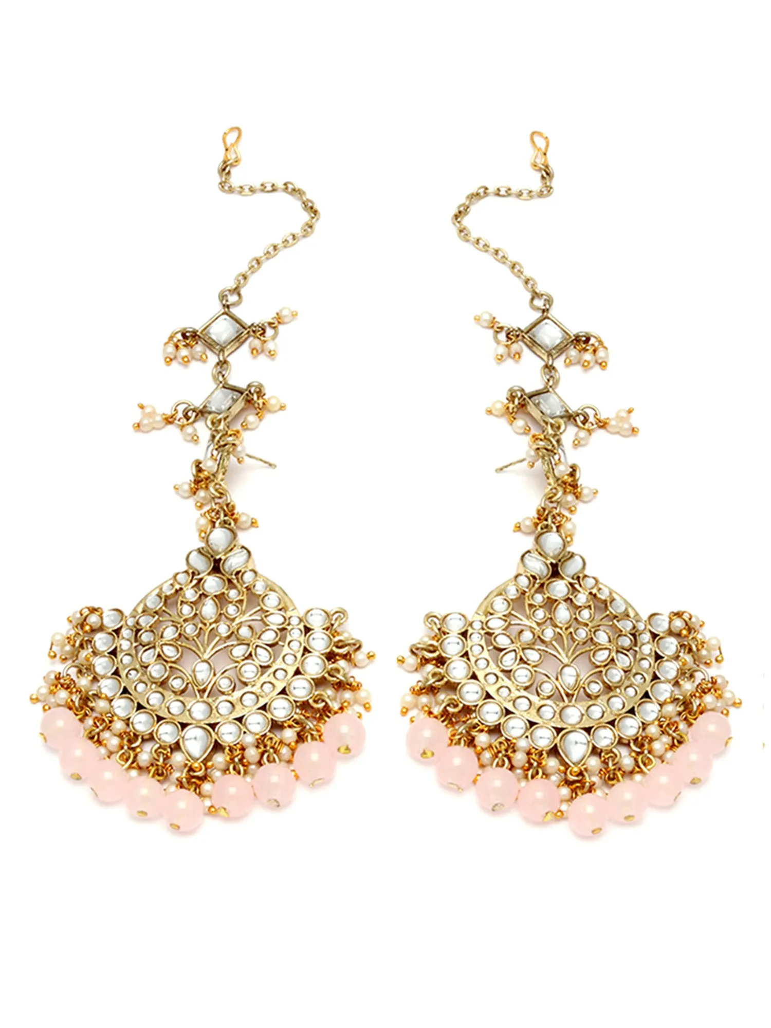 Karatcart Gold Plated Pink Beads Kundan Bridal Choker Necklace Set for Women