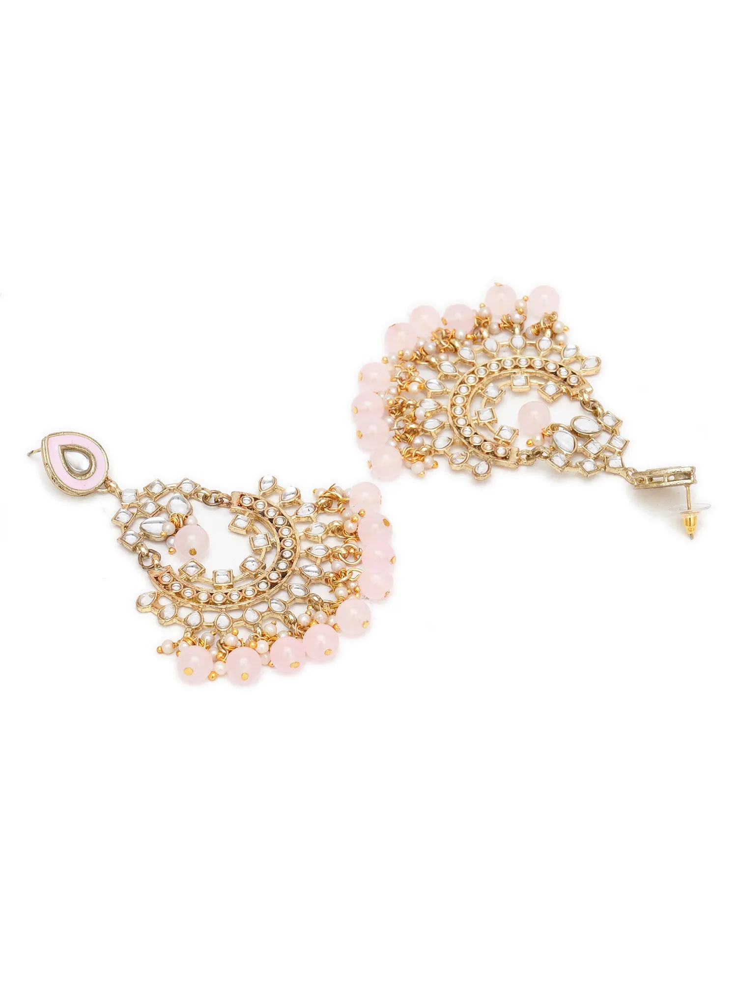 Karatcart Gold Plated Pink Beads Kundan Chandbali Earrings for Women