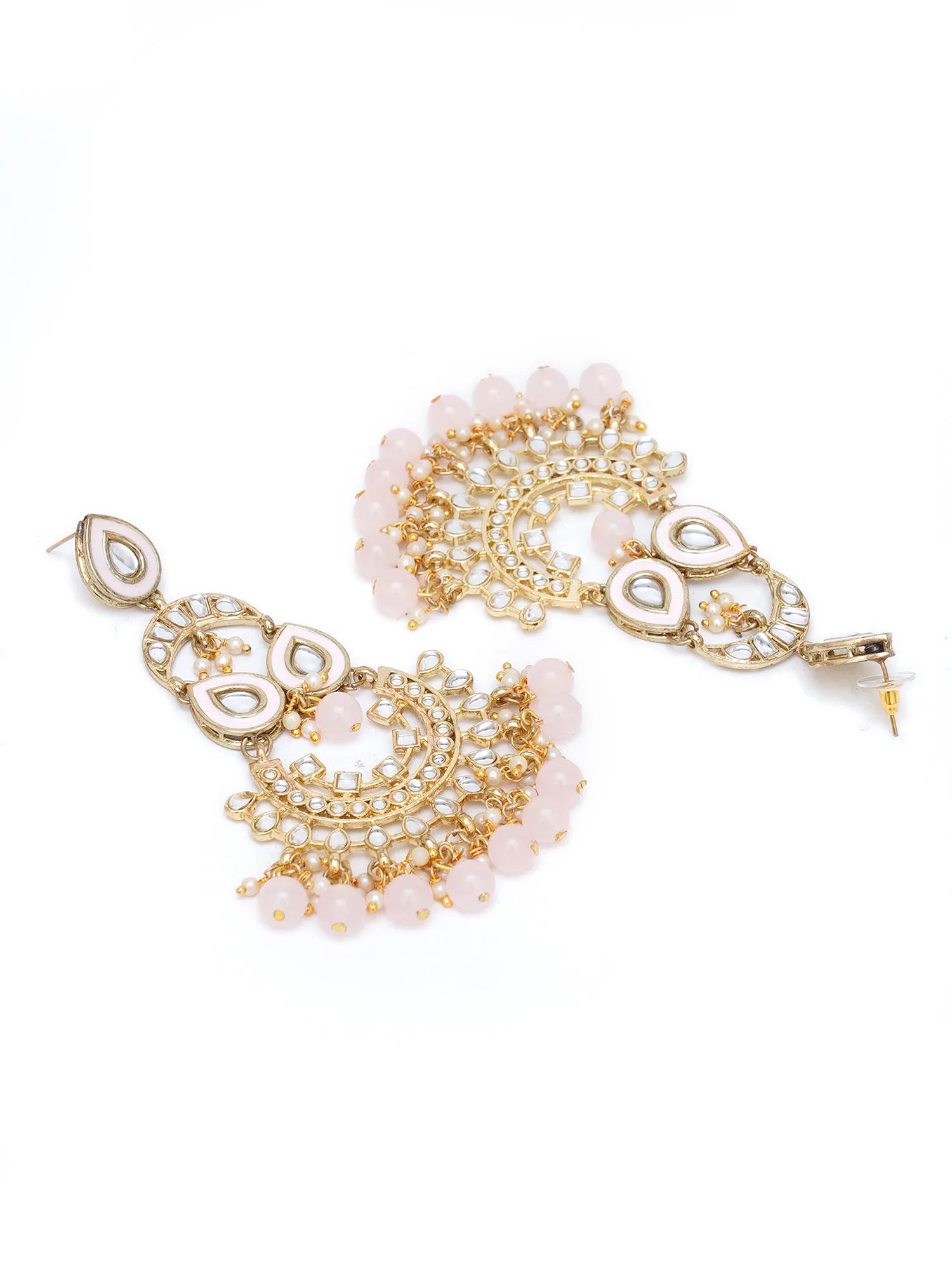 Karatcart Gold Plated Pink Beads Kundan Dangler Earrings for Women