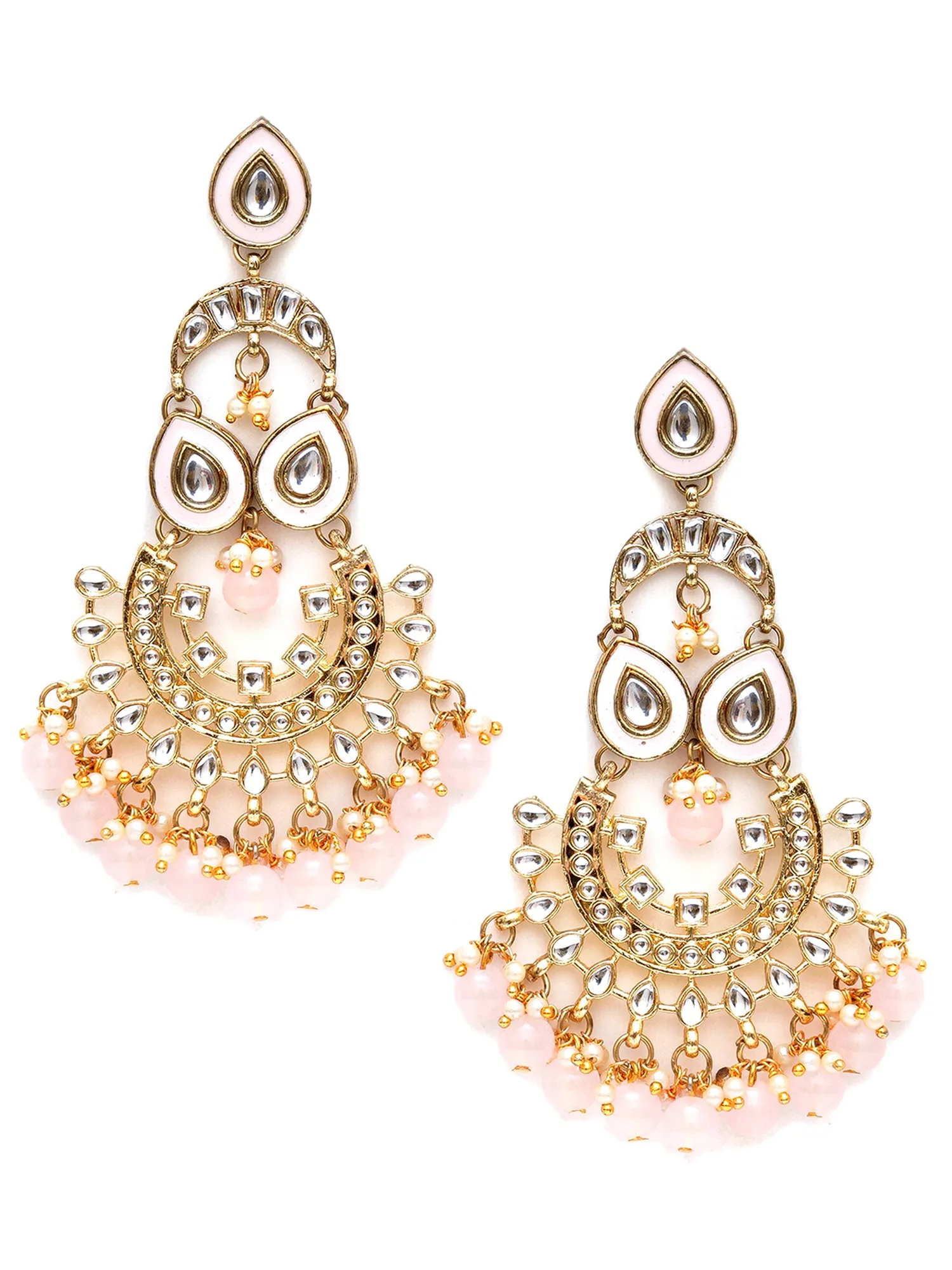 Karatcart Gold Plated Pink Beads Kundan Dangler Earrings for Women