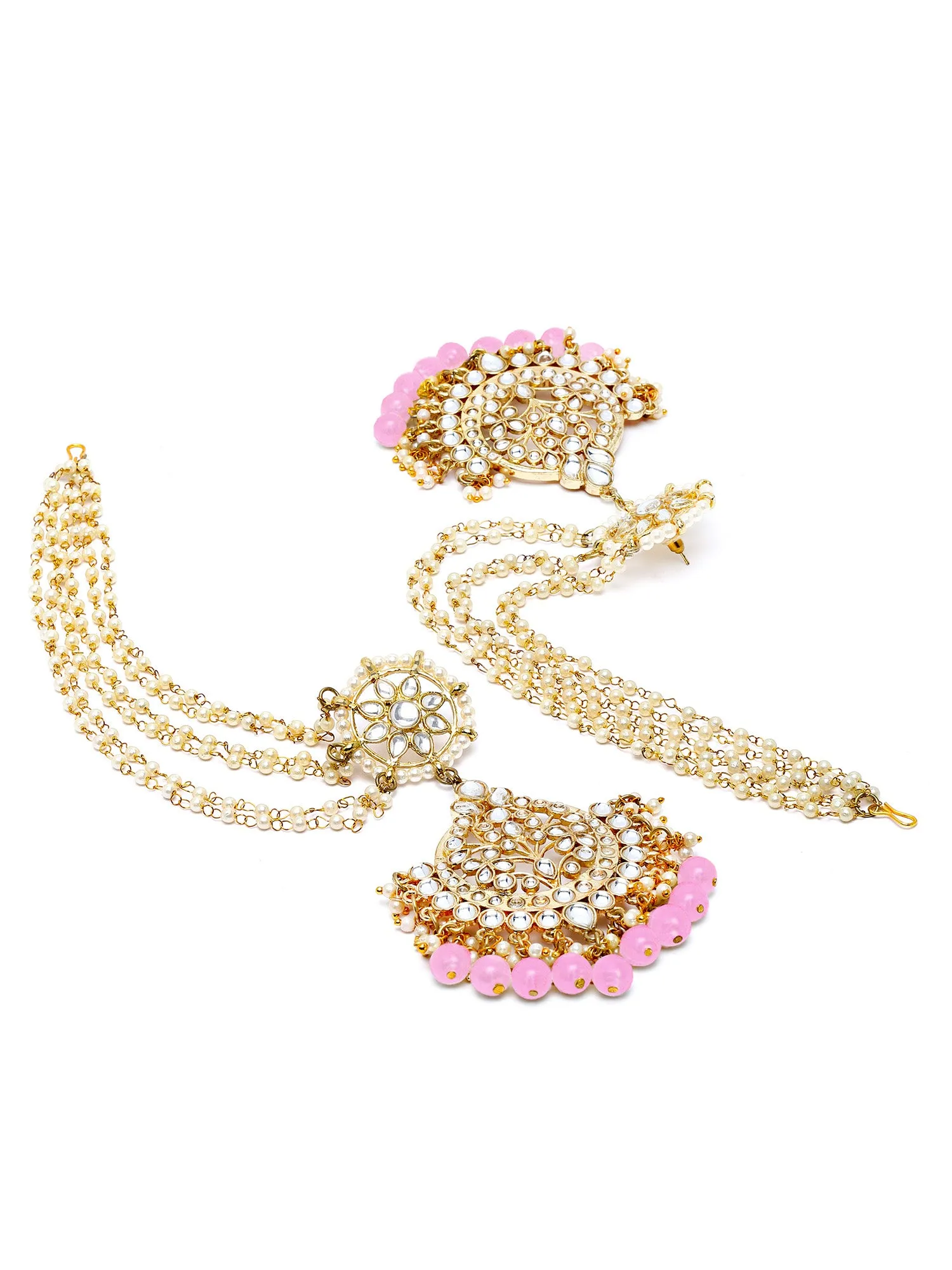 Karatcart Gold Plated Pink Beads Kundan Kaanchain Earrings for Women