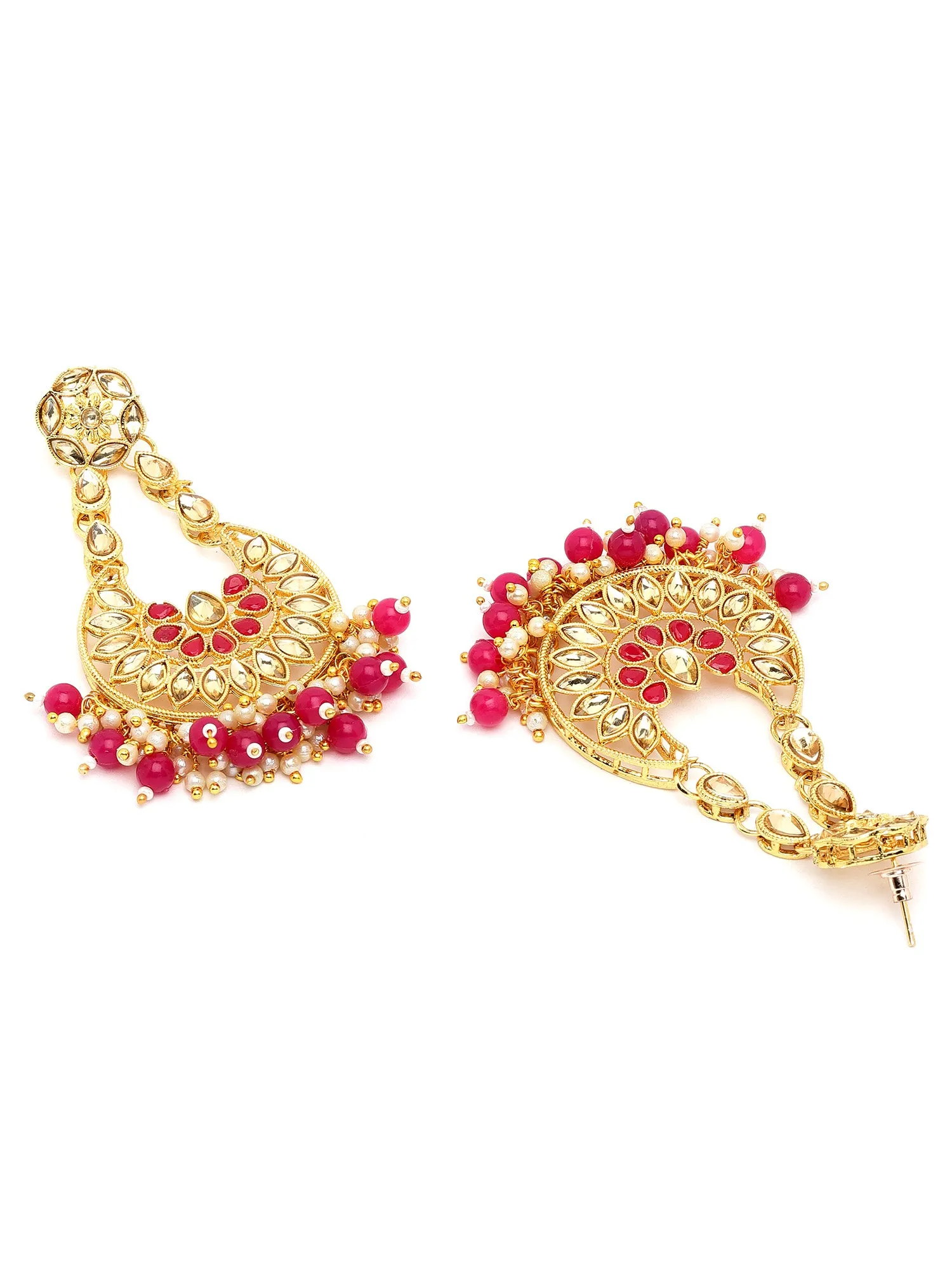 Karatcart Gold Plated Pink Beads Kundan Studded Dangler Earrings for Women