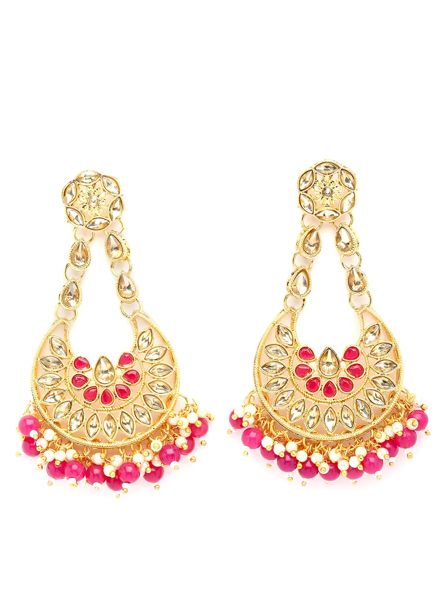 Karatcart Gold Plated Pink Beads Kundan Studded Dangler Earrings for Women