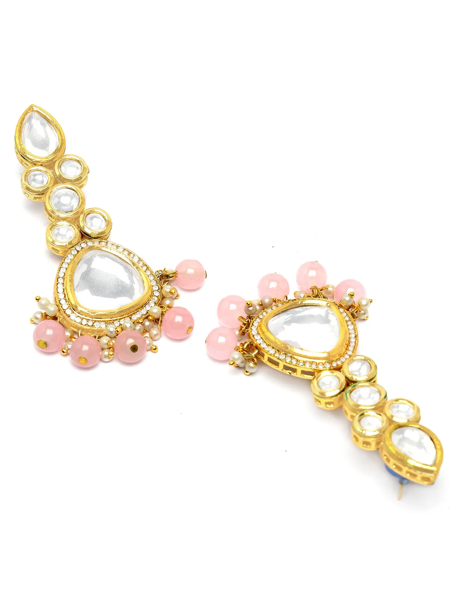 Karatcart Gold Plated Pink Beads Polki Kundan Drop Earrings for Women