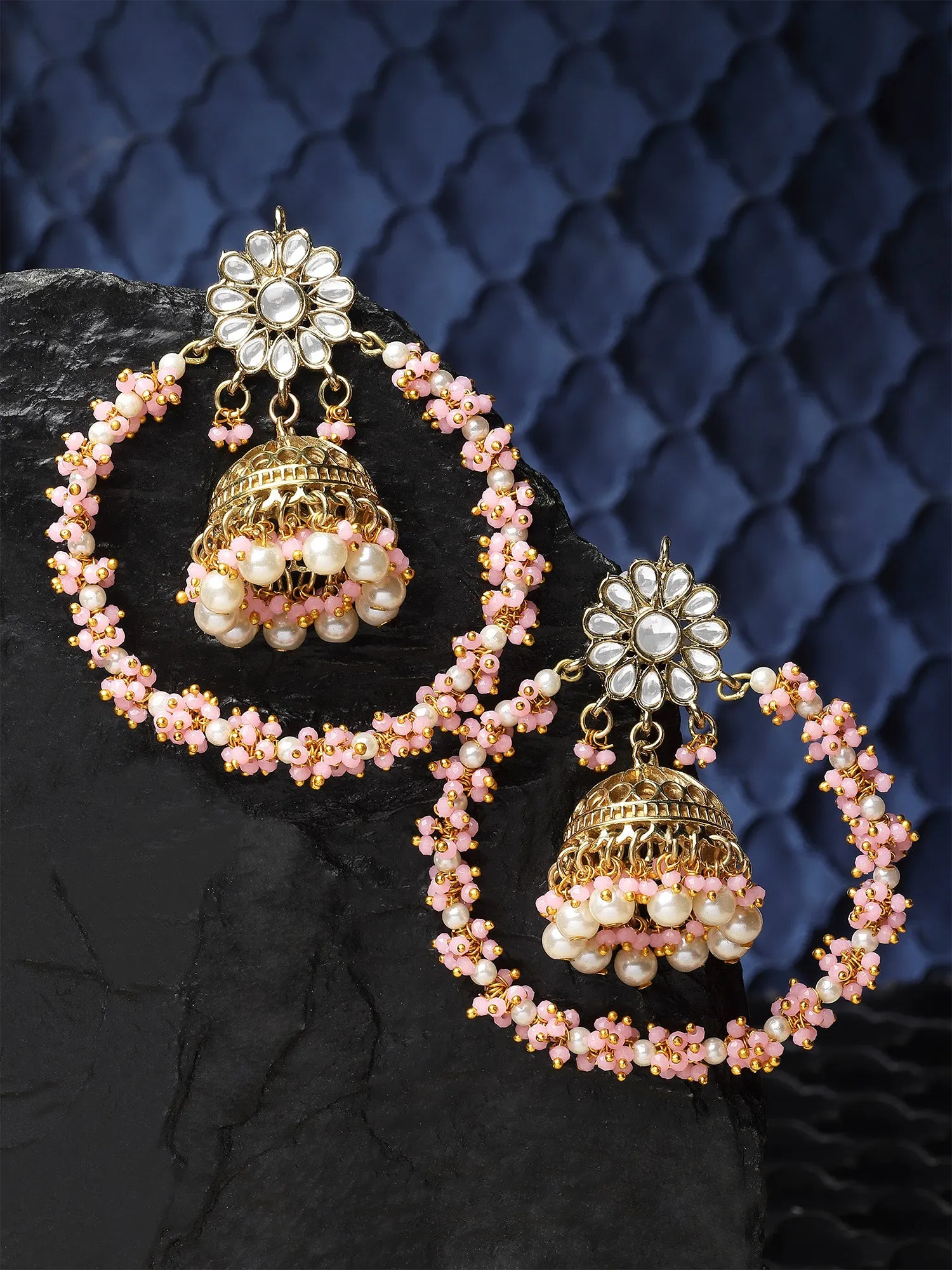 Karatcart Gold Plated Pink Crystal and Pearl Jhumki Hoop Earrings for Women