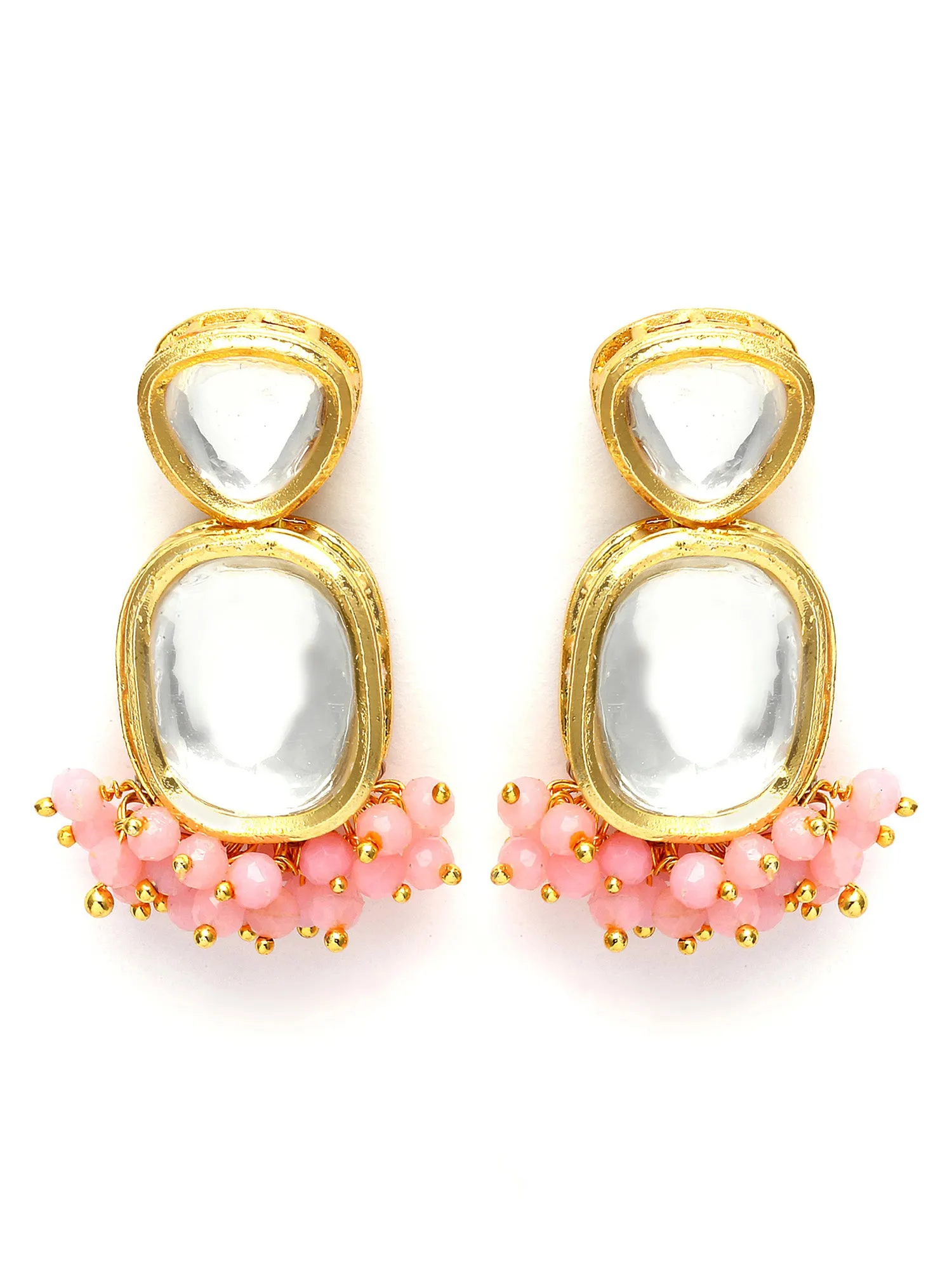 Karatcart Gold Plated Pink Crystal Polki Kundan Drop Earrings for Women