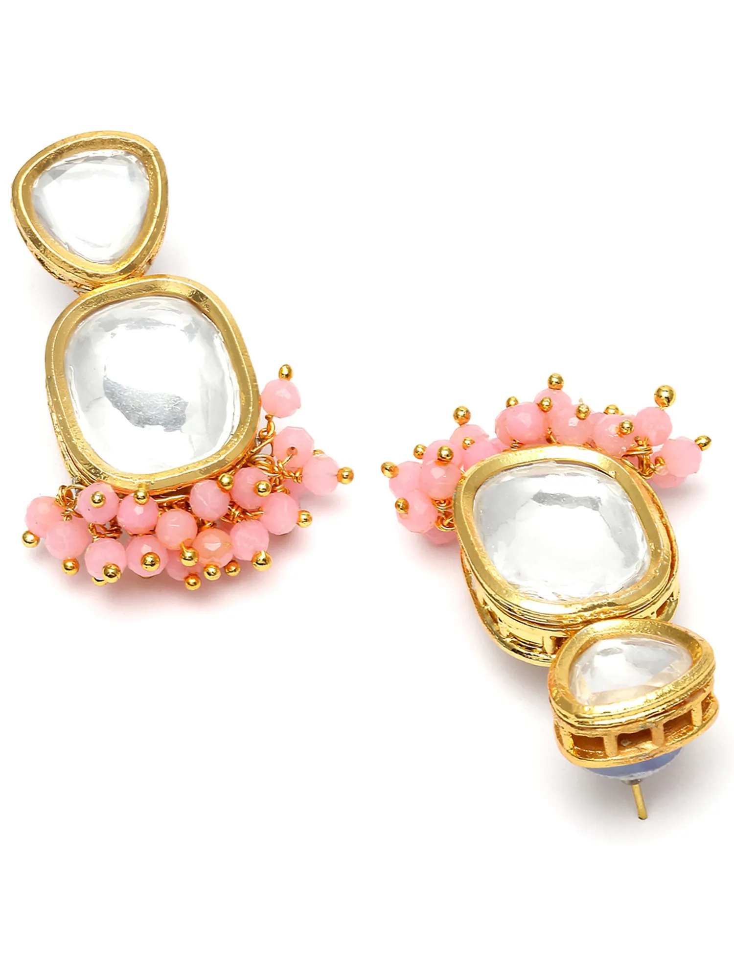 Karatcart Gold Plated Pink Crystal Polki Kundan Drop Earrings for Women