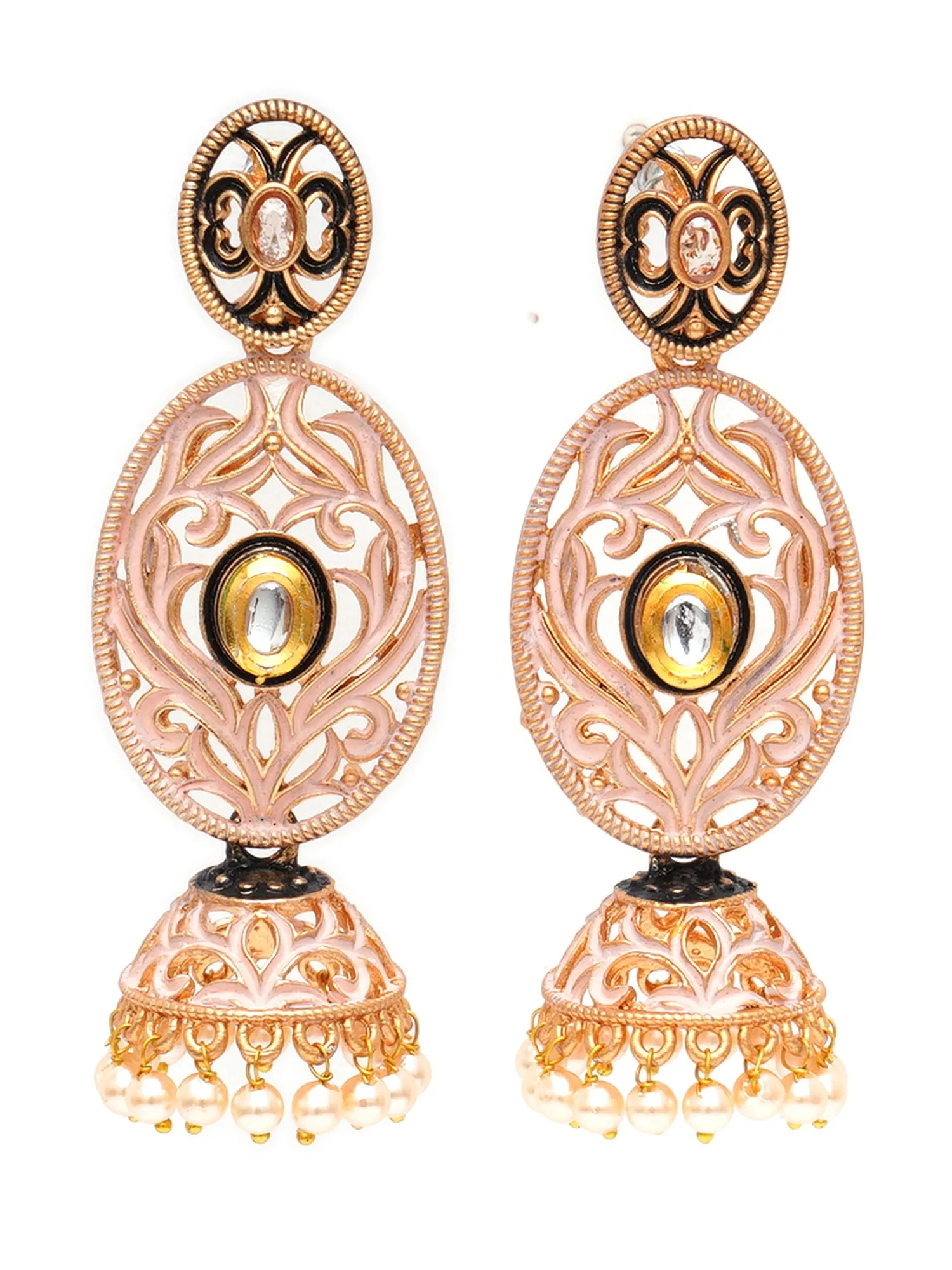 Karatcart Gold Plated Pink Meena Dangler Jhumki Earrings for Women
