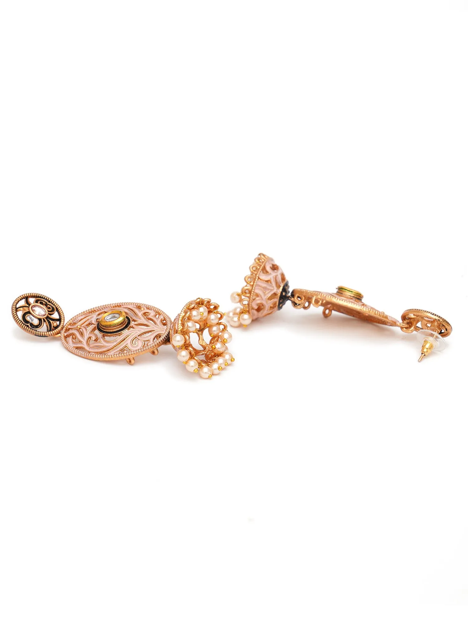 Karatcart Gold Plated Pink Meena Dangler Jhumki Earrings for Women