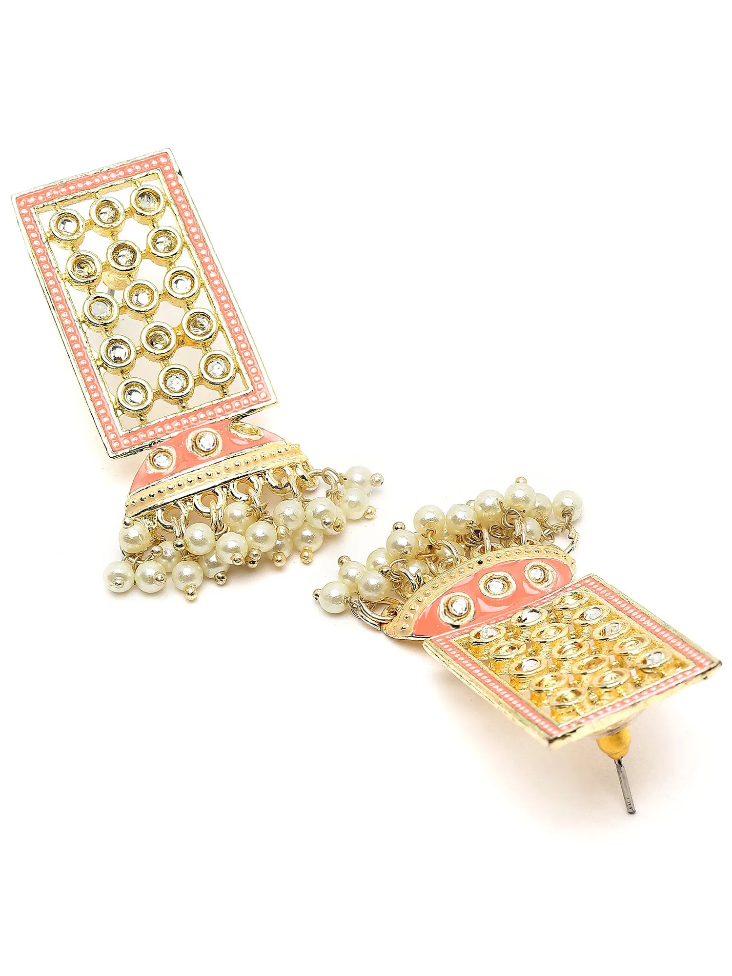 Karatcart Gold Plated Pink Meena Kundan Drop Earrings for Women