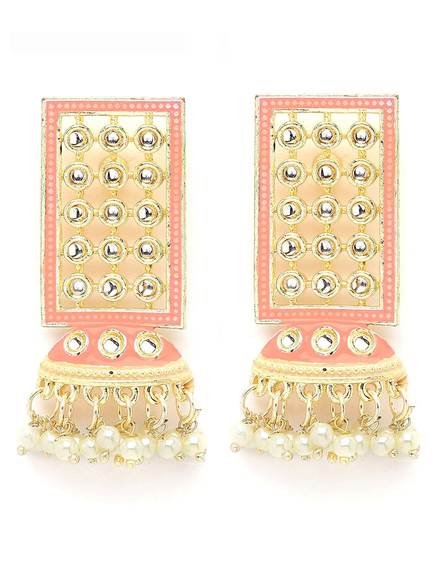 Karatcart Gold Plated Pink Meena Kundan Drop Earrings for Women