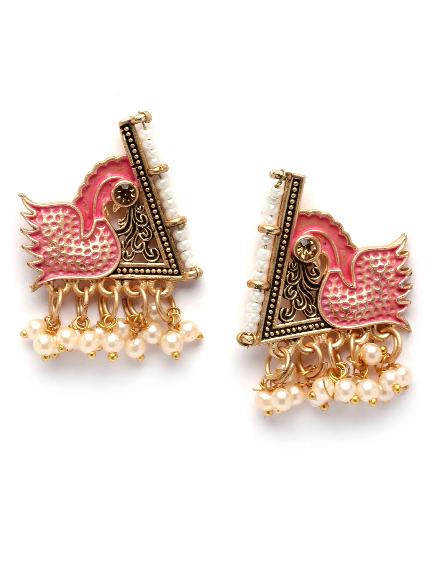 Karatcart Gold Plated Pink Meena Peacock Design Stud Earrings for Women