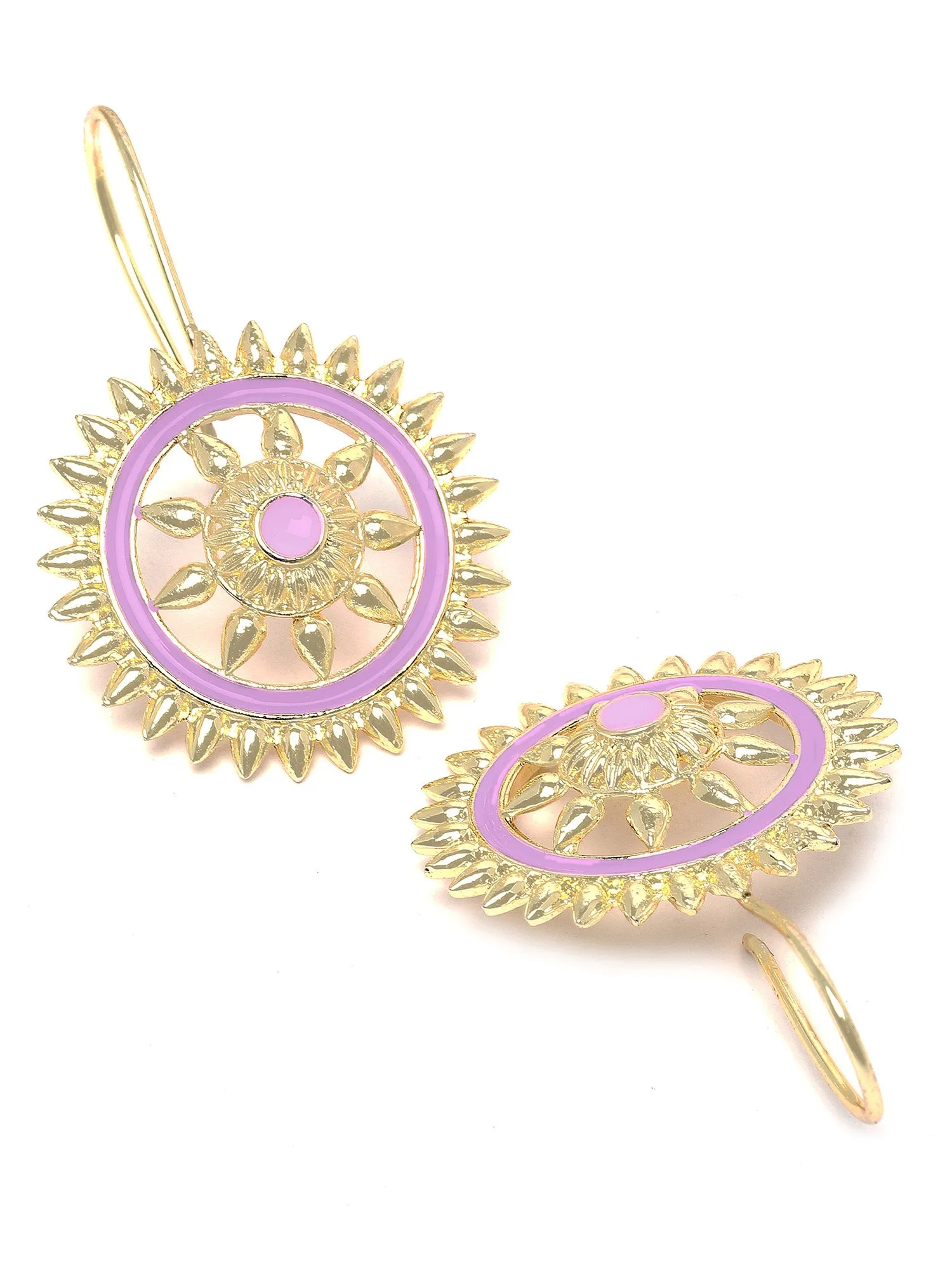 Karatcart Gold Plated Pink Meena Sun Shape Drop Earring for Women