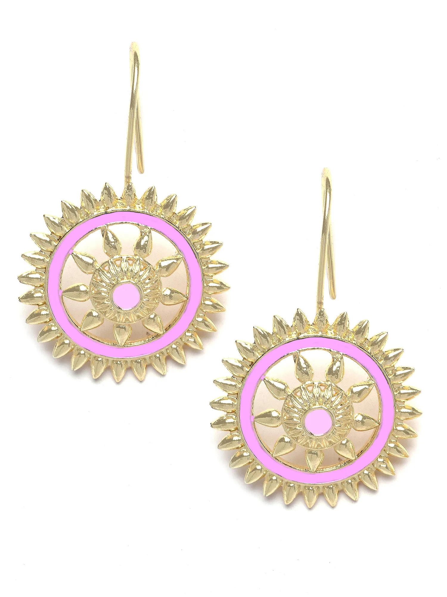 Karatcart Gold Plated Pink Meena Sun Shape Drop Earring for Women