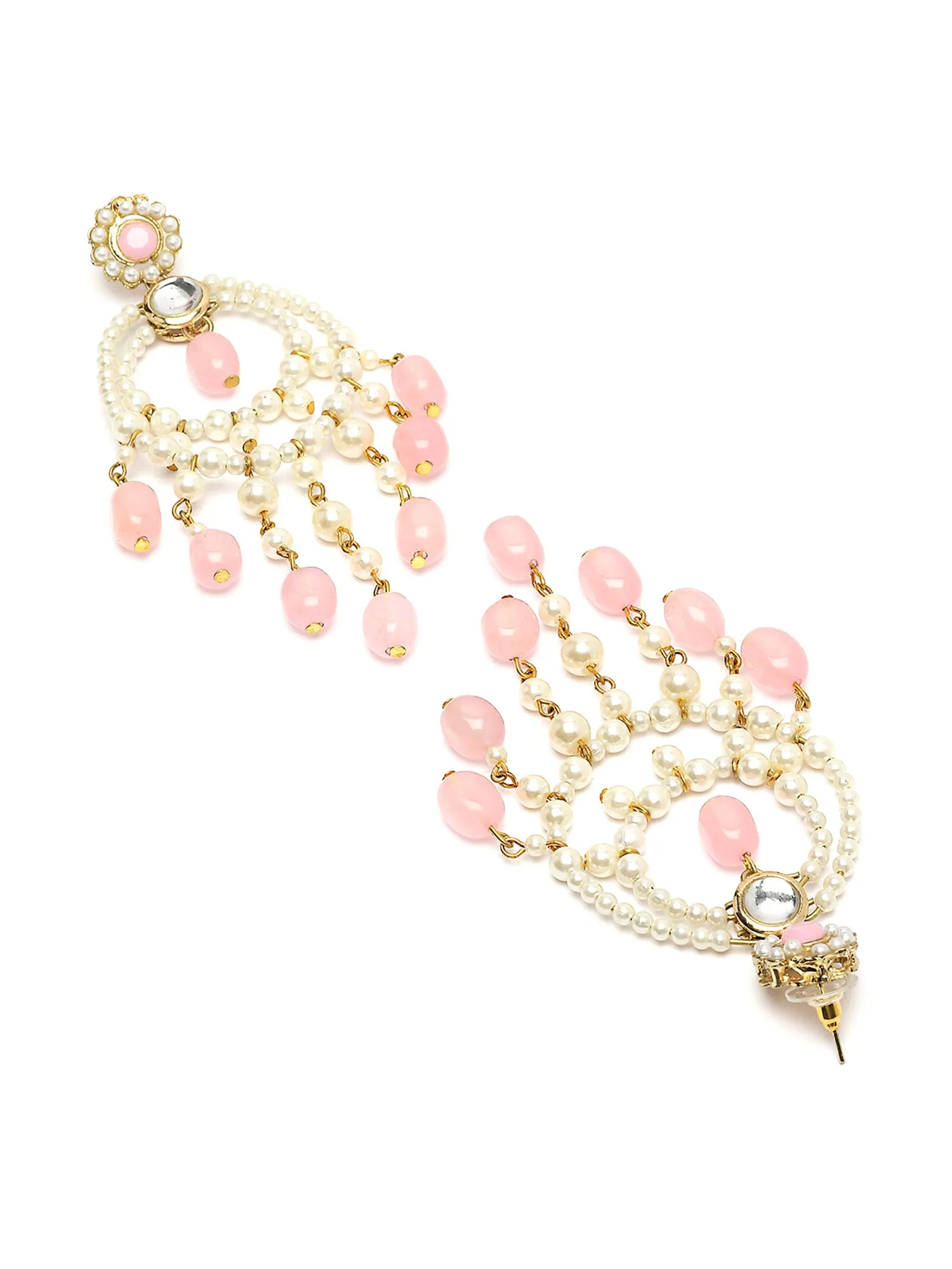 Karatcart Gold Plated Pink Tumble and Pearl Kundan Drop Hoop Earring for Women