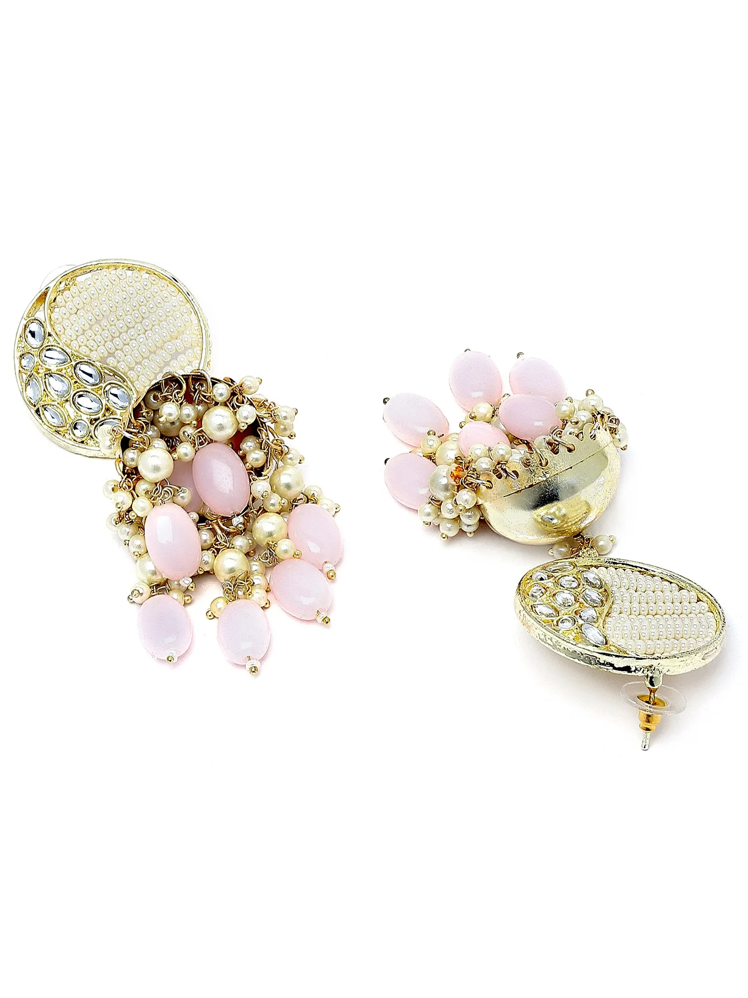 Karatcart Gold Plated Pink Tumble and Pearl Studded Kundan Jhumki Earrings for Women