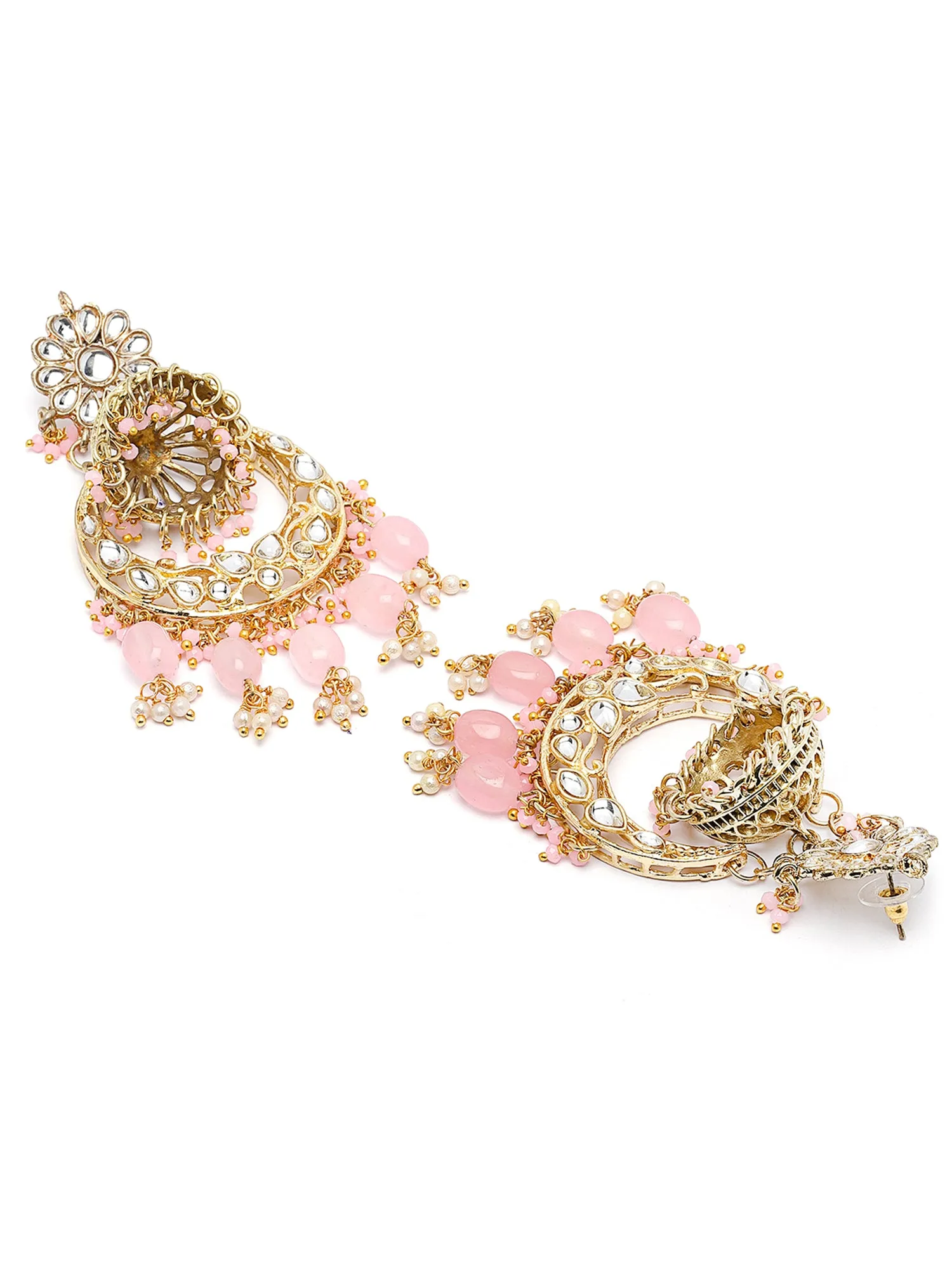 Karatcart Gold Plated Pink Tumble Kundan Jhumki Earrings for Women