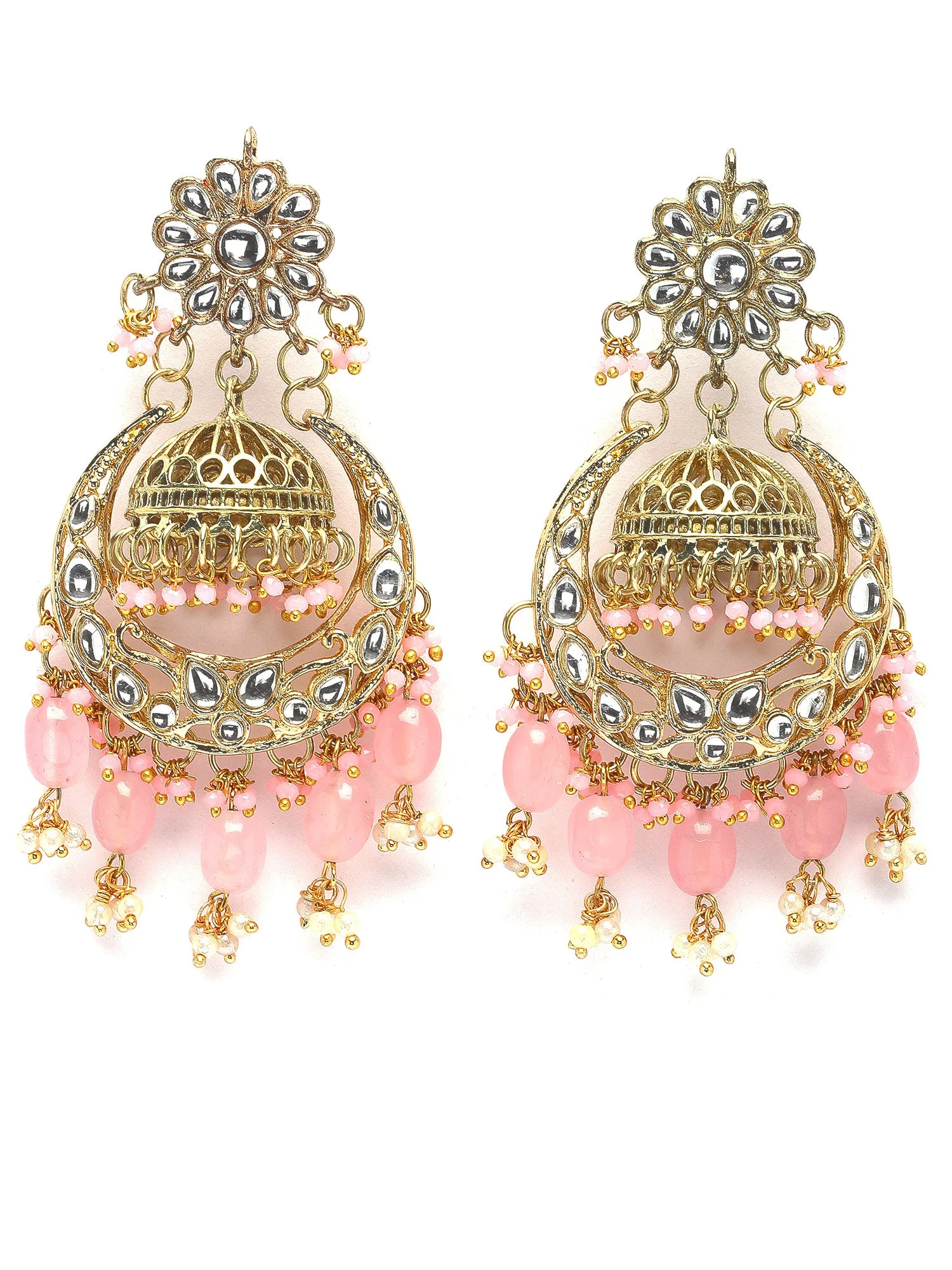 Karatcart Gold Plated Pink Tumble Kundan Jhumki Earrings for Women