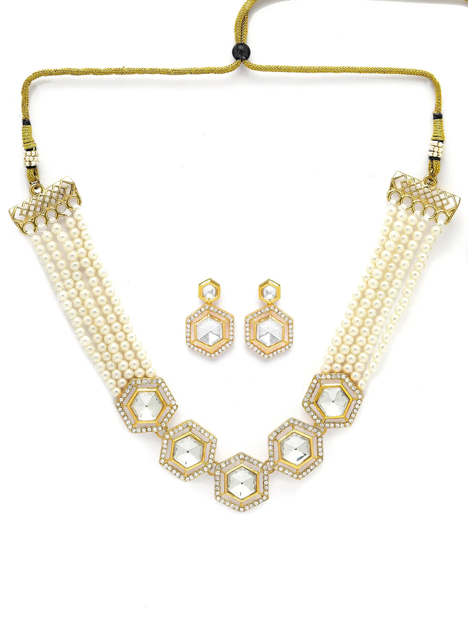 KARATCART Gold Plated Polki Classic Gold Jewellery Set for Women