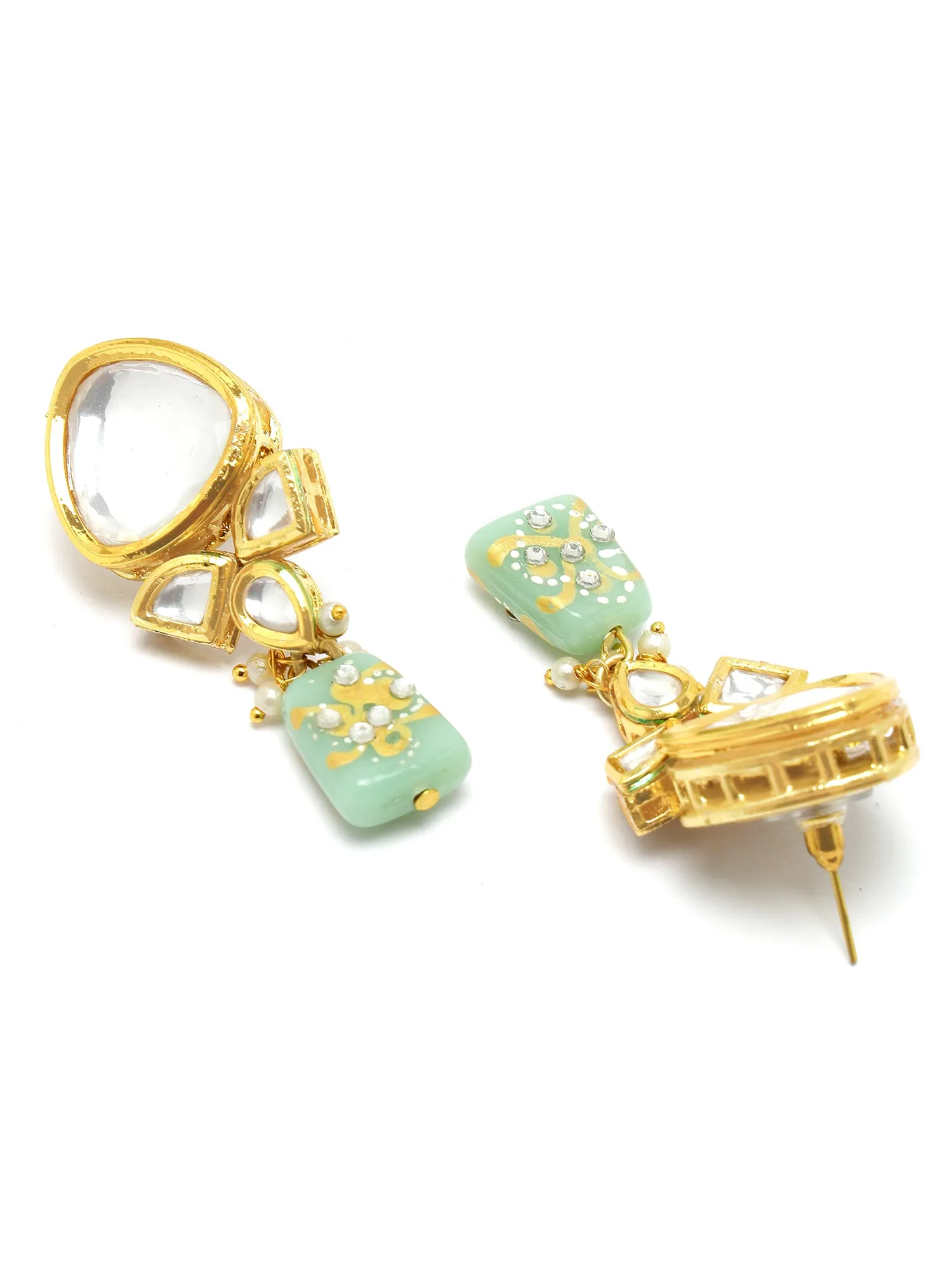 KARATCART Gold Plated Polki Classic Lime Green Jewellery Set for Women
