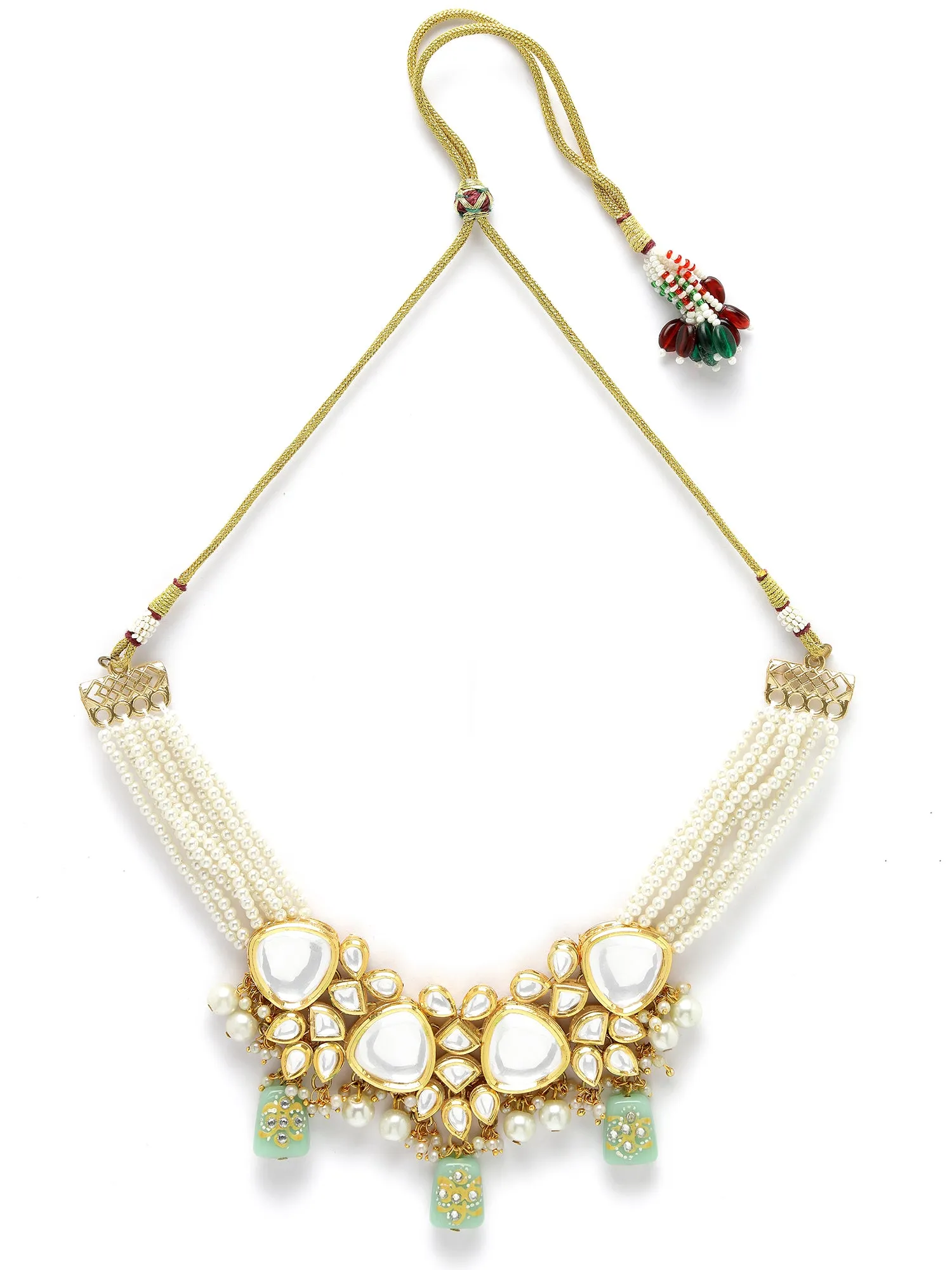 KARATCART Gold Plated Polki Classic Lime Green Jewellery Set for Women