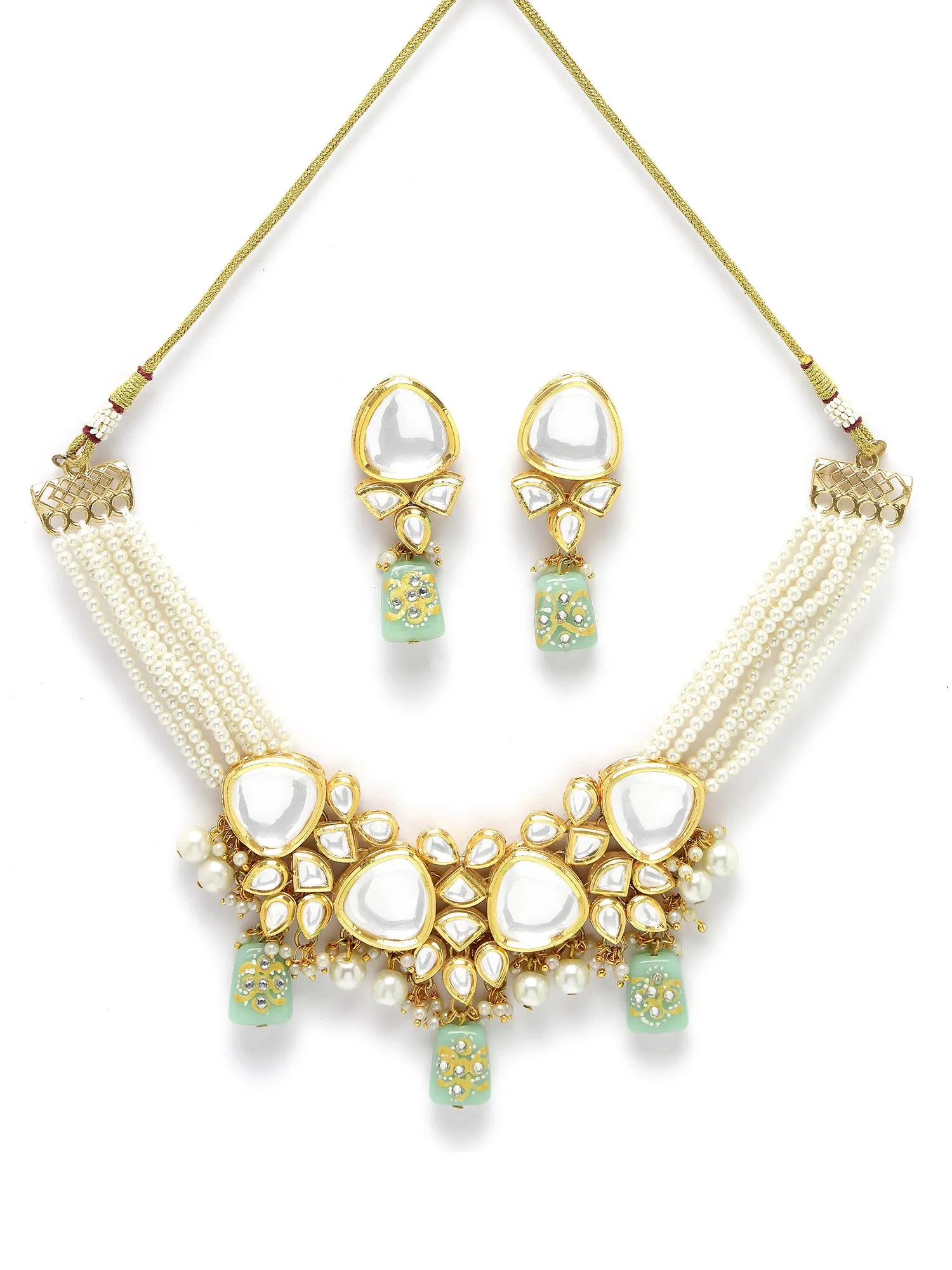 KARATCART Gold Plated Polki Classic Lime Green Jewellery Set for Women