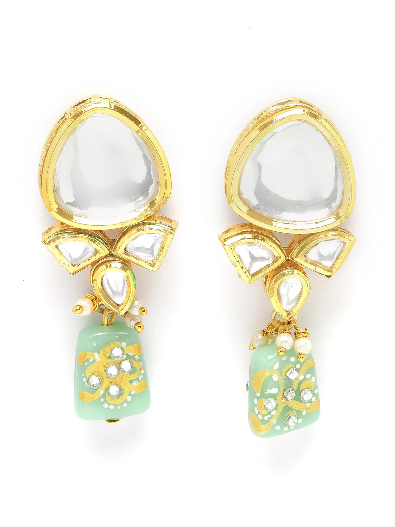 KARATCART Gold Plated Polki Classic Lime Green Jewellery Set for Women