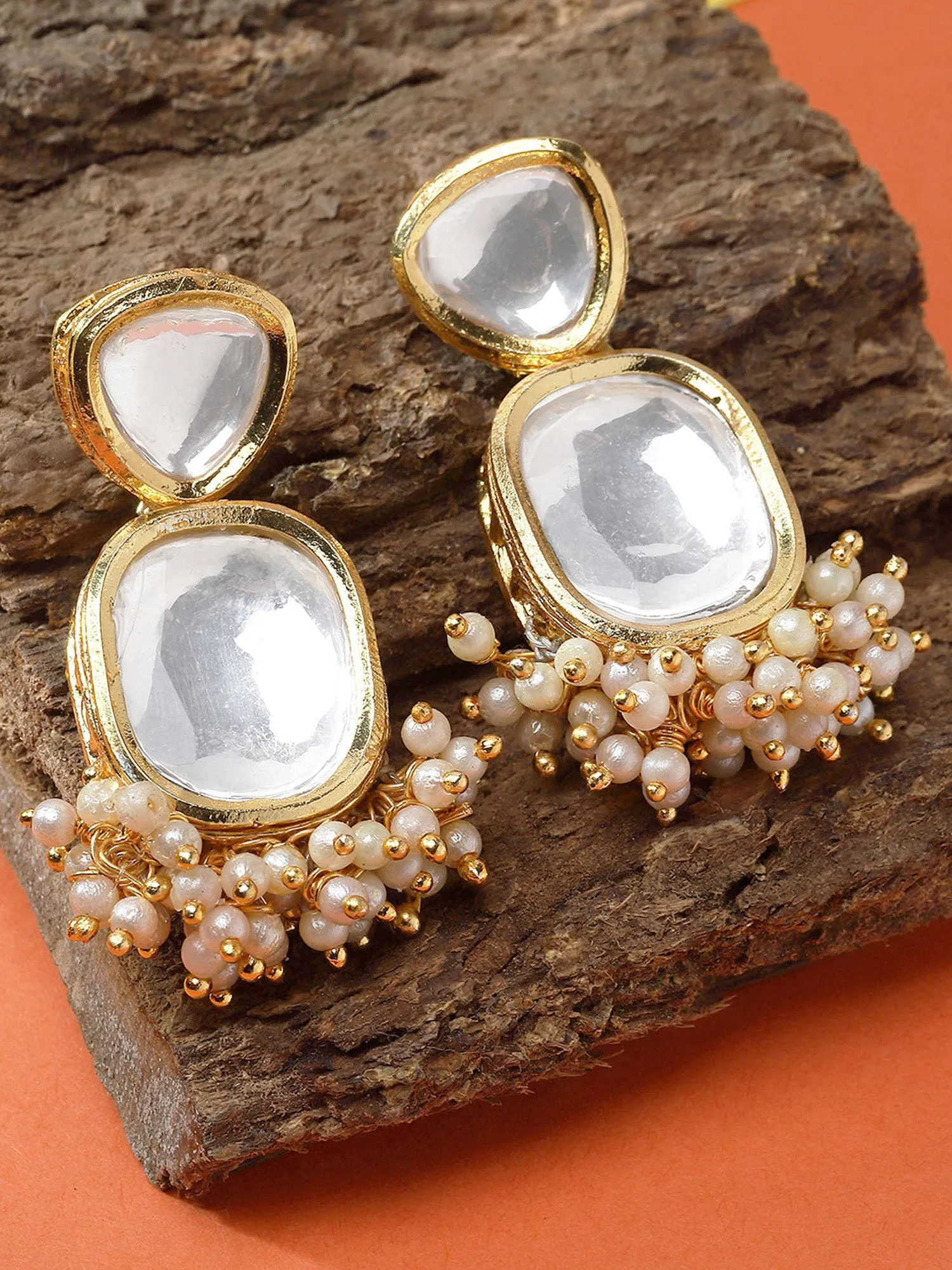 Karatcart Gold Plated Polki Kundan Drop Earrings for Women