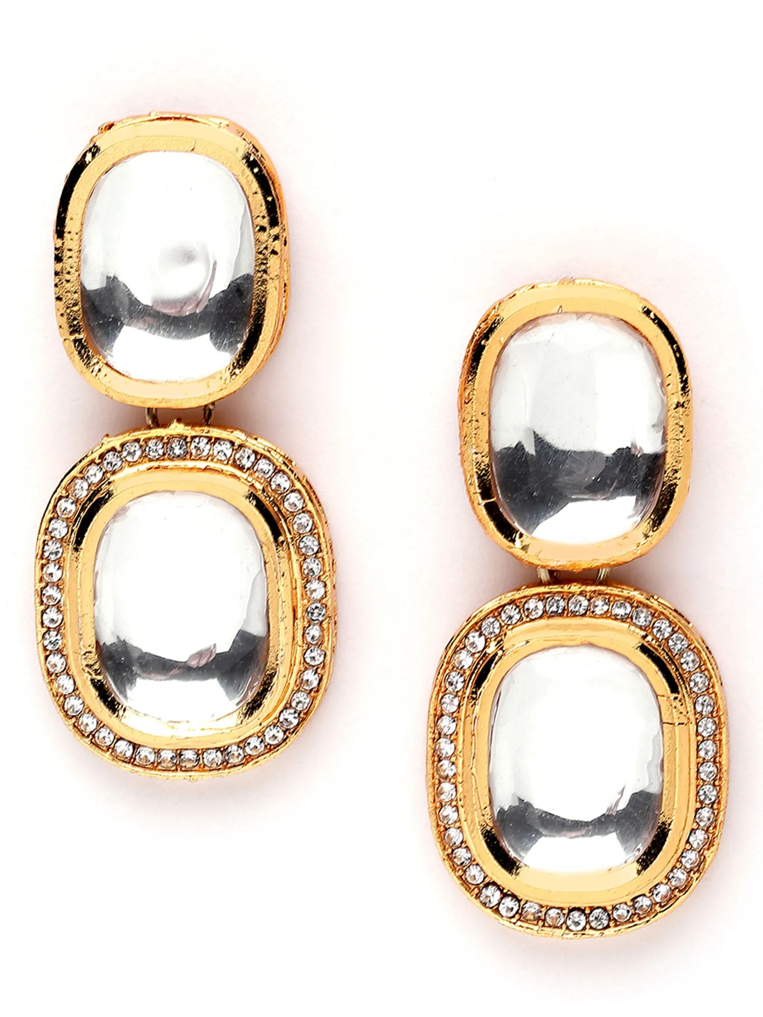 Karatcart Gold Plated Polki Kundan Drop Earrings for Women
