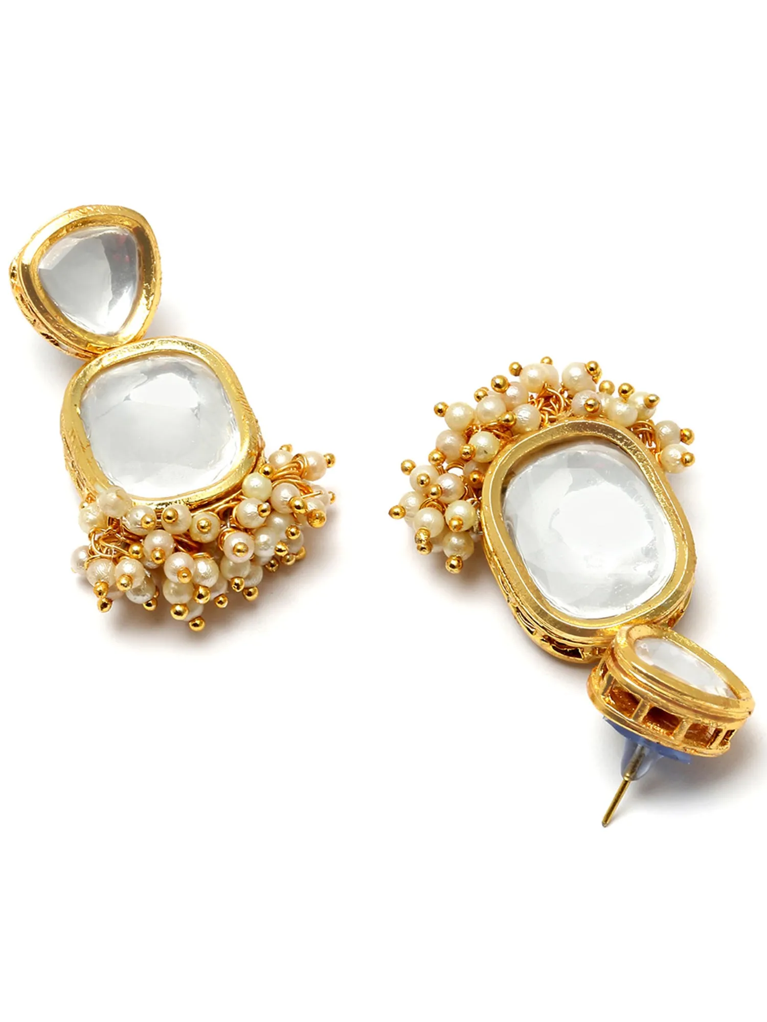 Karatcart Gold Plated Polki Kundan Drop Earrings for Women
