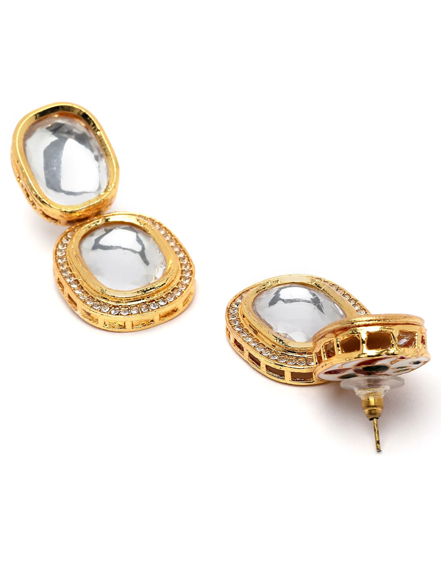 Karatcart Gold Plated Polki Kundan Drop Earrings for Women