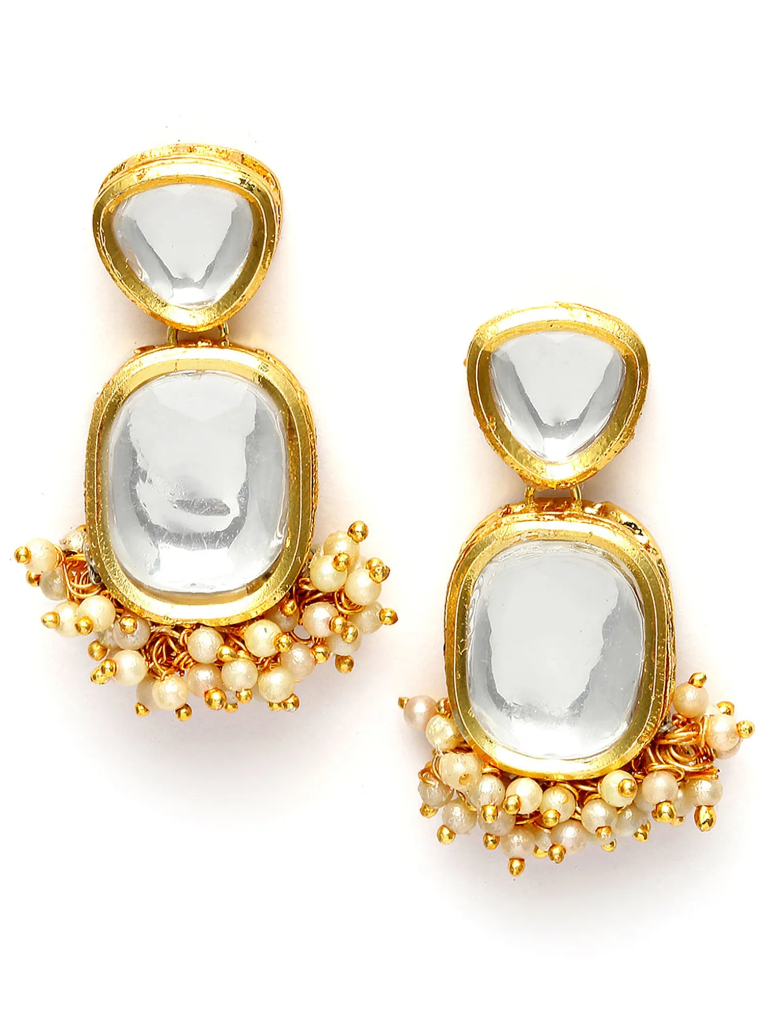 Karatcart Gold Plated Polki Kundan Drop Earrings for Women