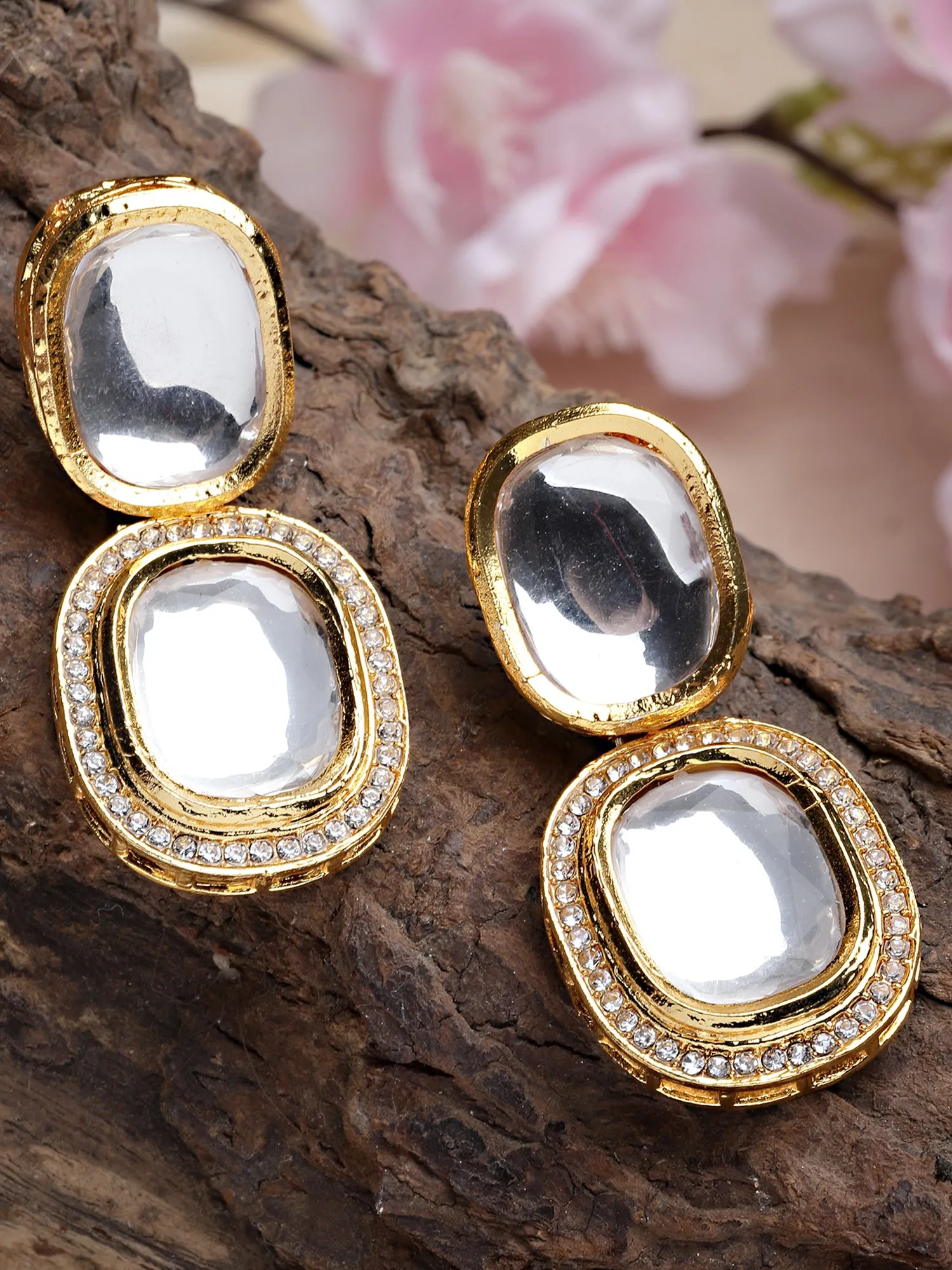 Karatcart Gold Plated Polki Kundan Drop Earrings for Women