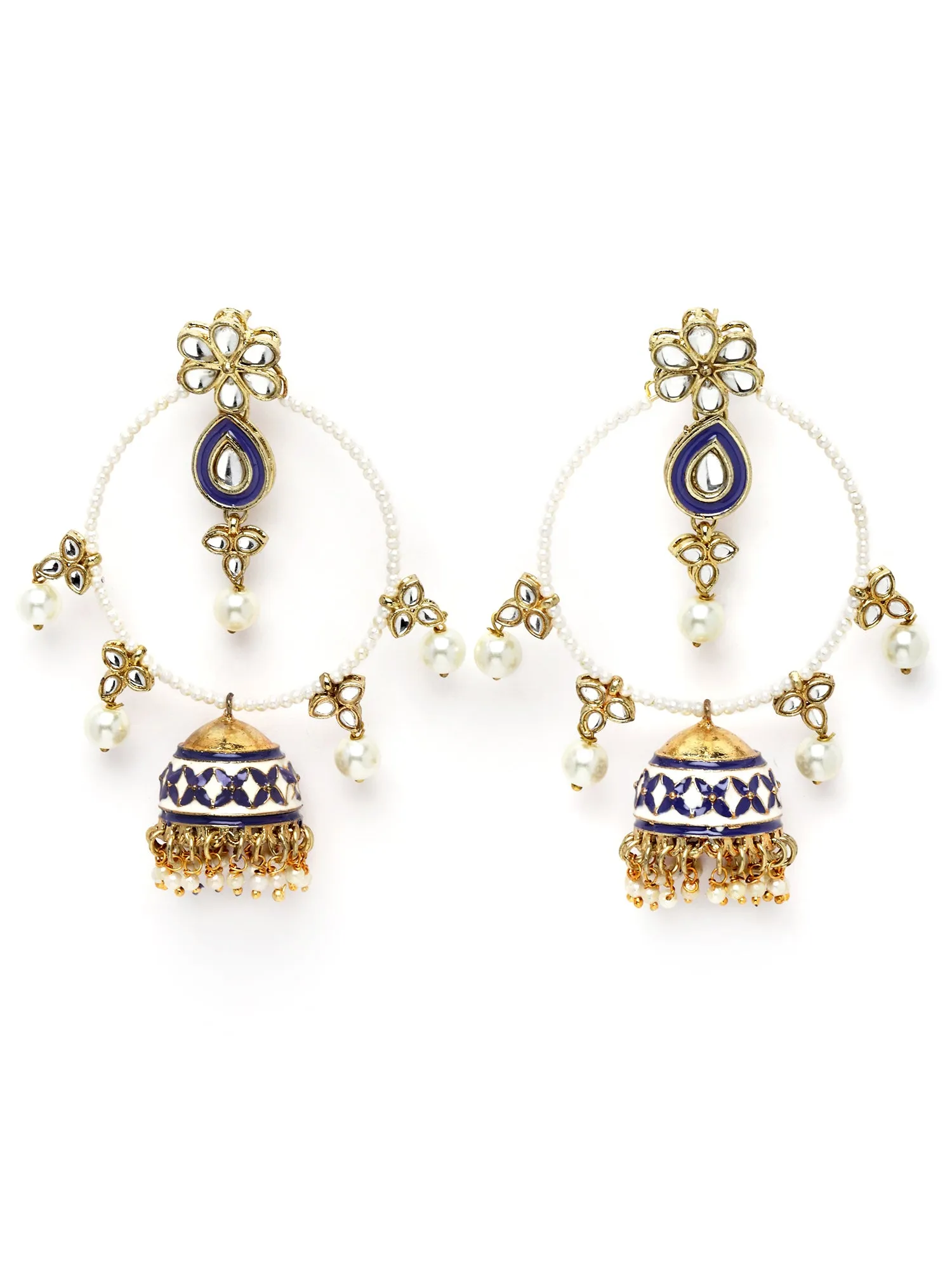 Karatcart Gold Plated Purple Meena Pearl Beaded Kundan Jhumki Hoop Earrings for Women