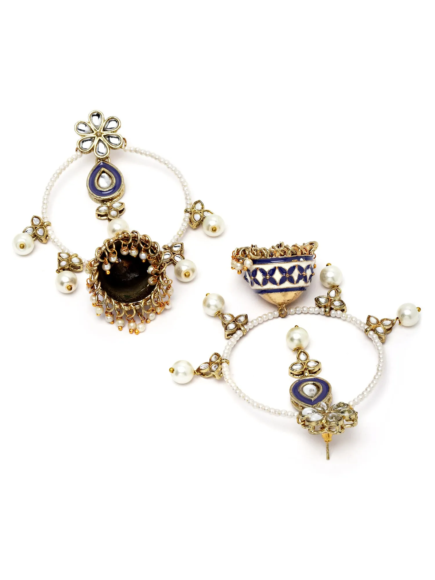 Karatcart Gold Plated Purple Meena Pearl Beaded Kundan Jhumki Hoop Earrings for Women