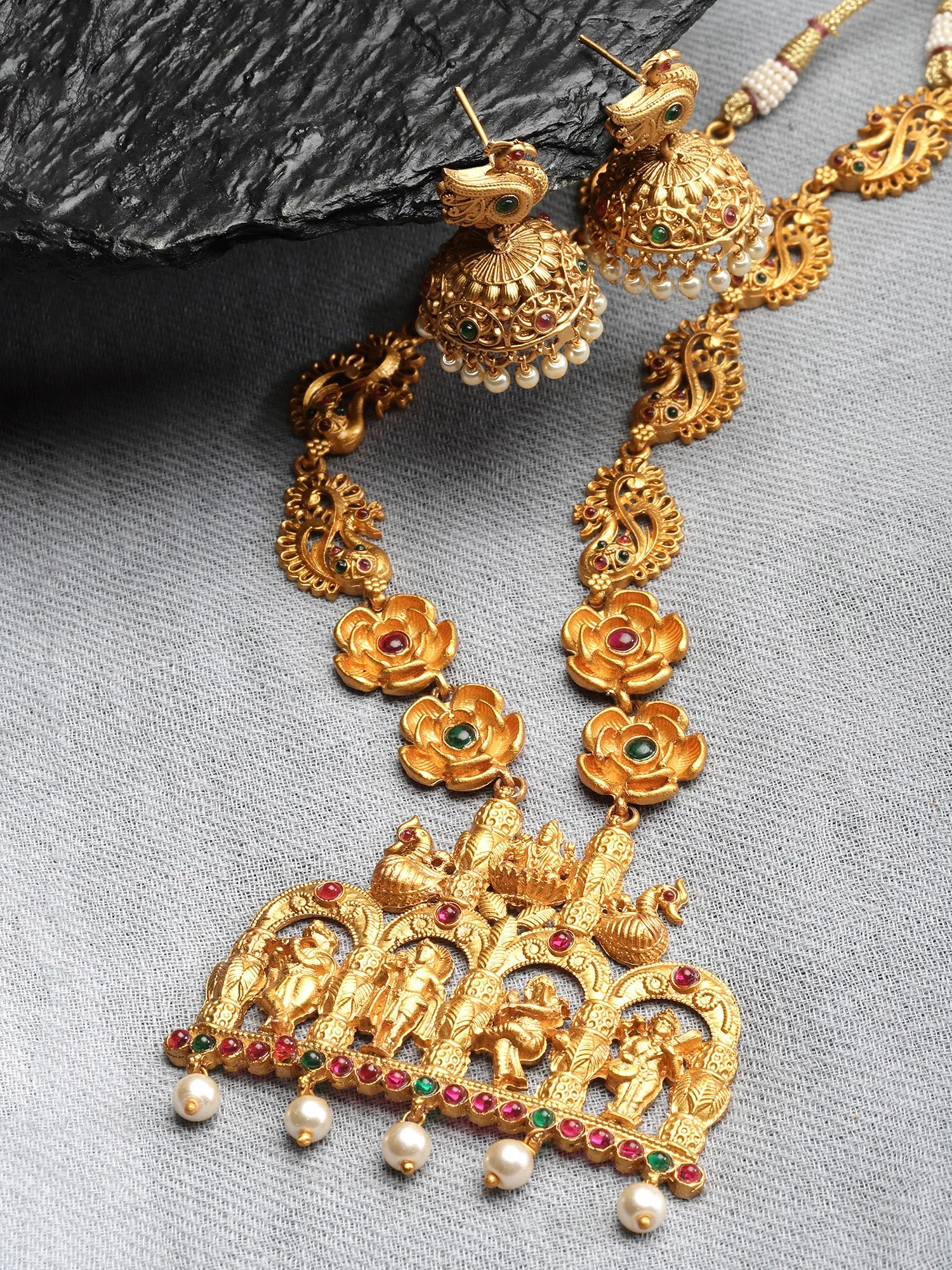 Karatcart Gold Plated Rani Haar Temple Jewellery Set for Women