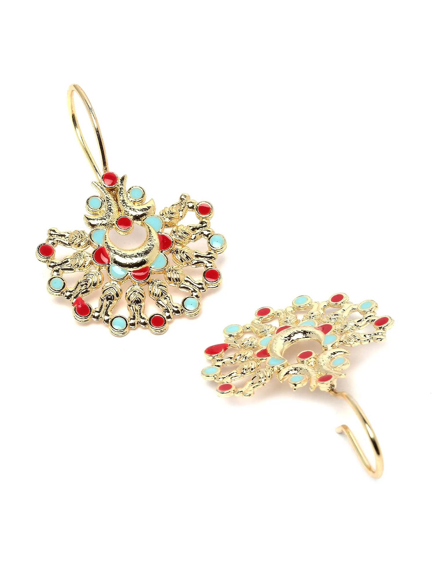Karatcart Gold Plated Red and Blue Meena Drop Earring for Women