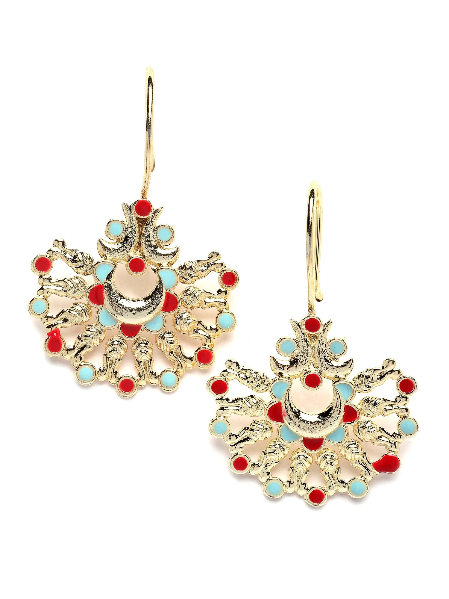 Karatcart Gold Plated Red and Blue Meena Drop Earring for Women
