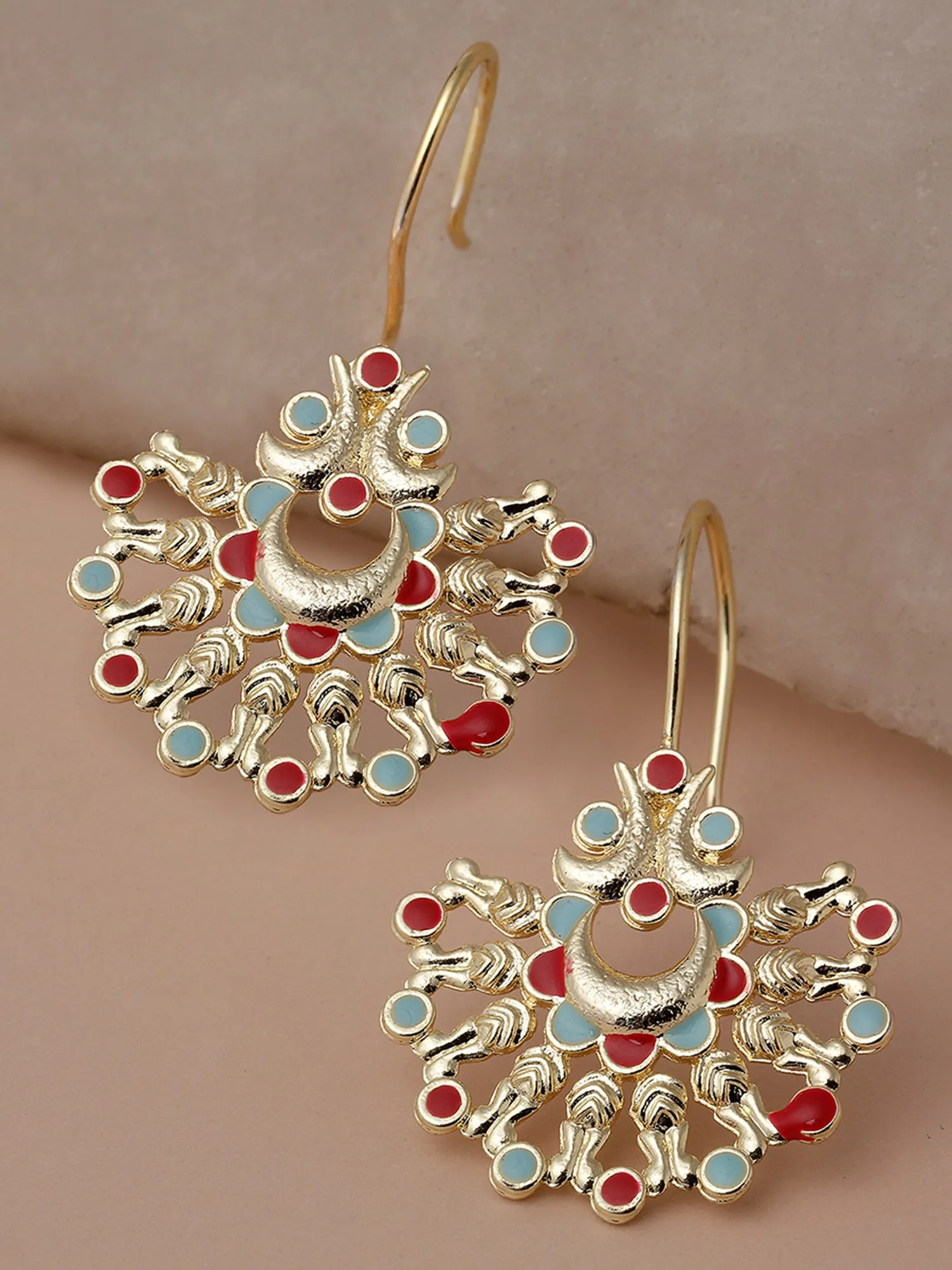 Karatcart Gold Plated Red and Blue Meena Drop Earring for Women