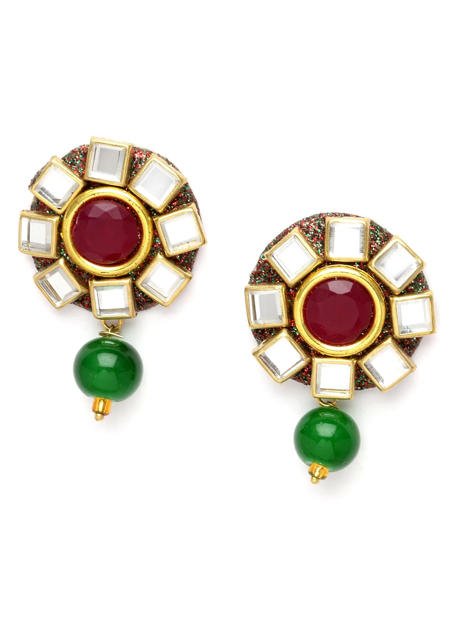 Karatcart Gold Plated Red and Green Crystal Studded Choker Necklace Set for Women