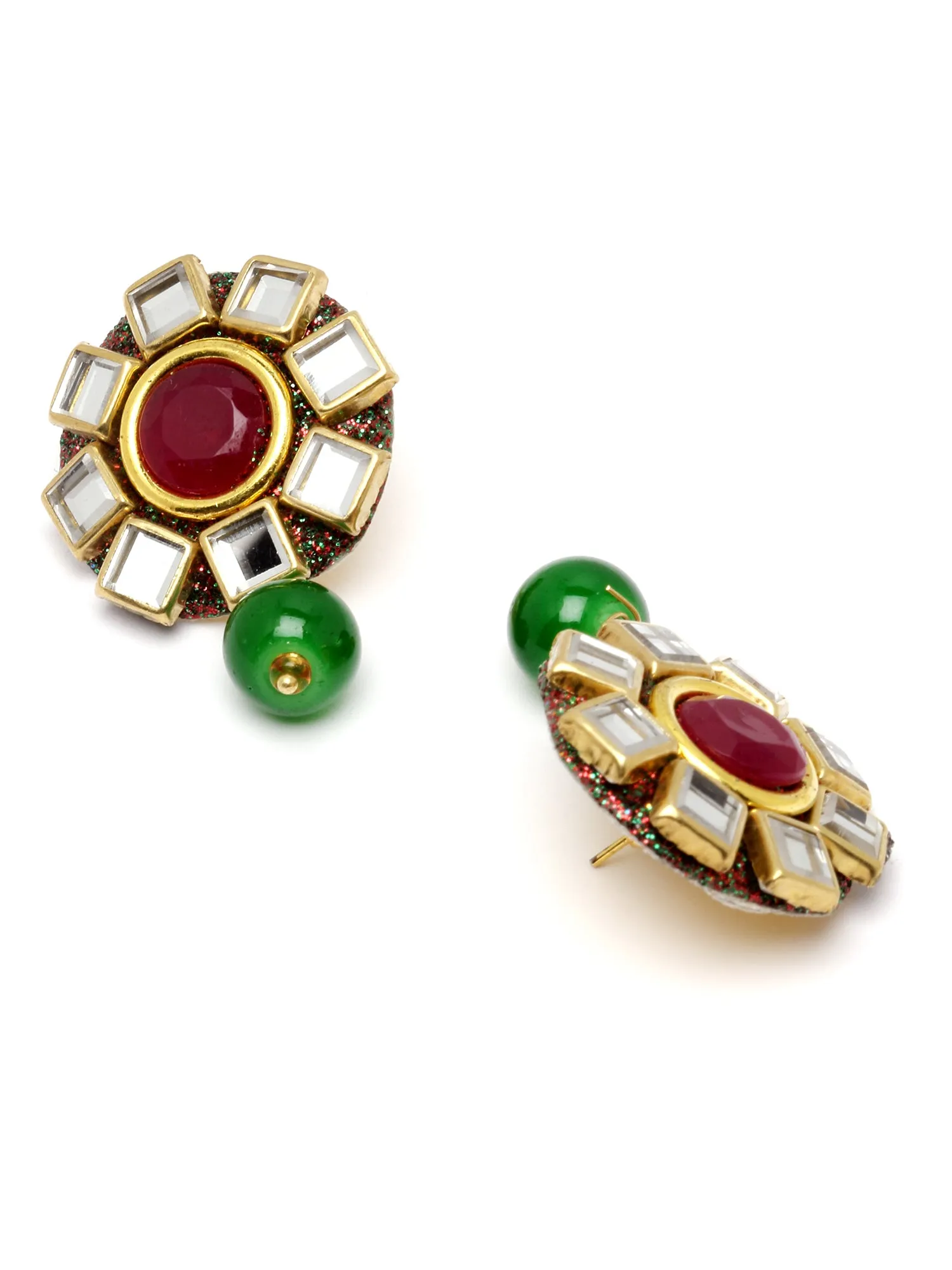Karatcart Gold Plated Red and Green Crystal Studded Choker Necklace Set for Women