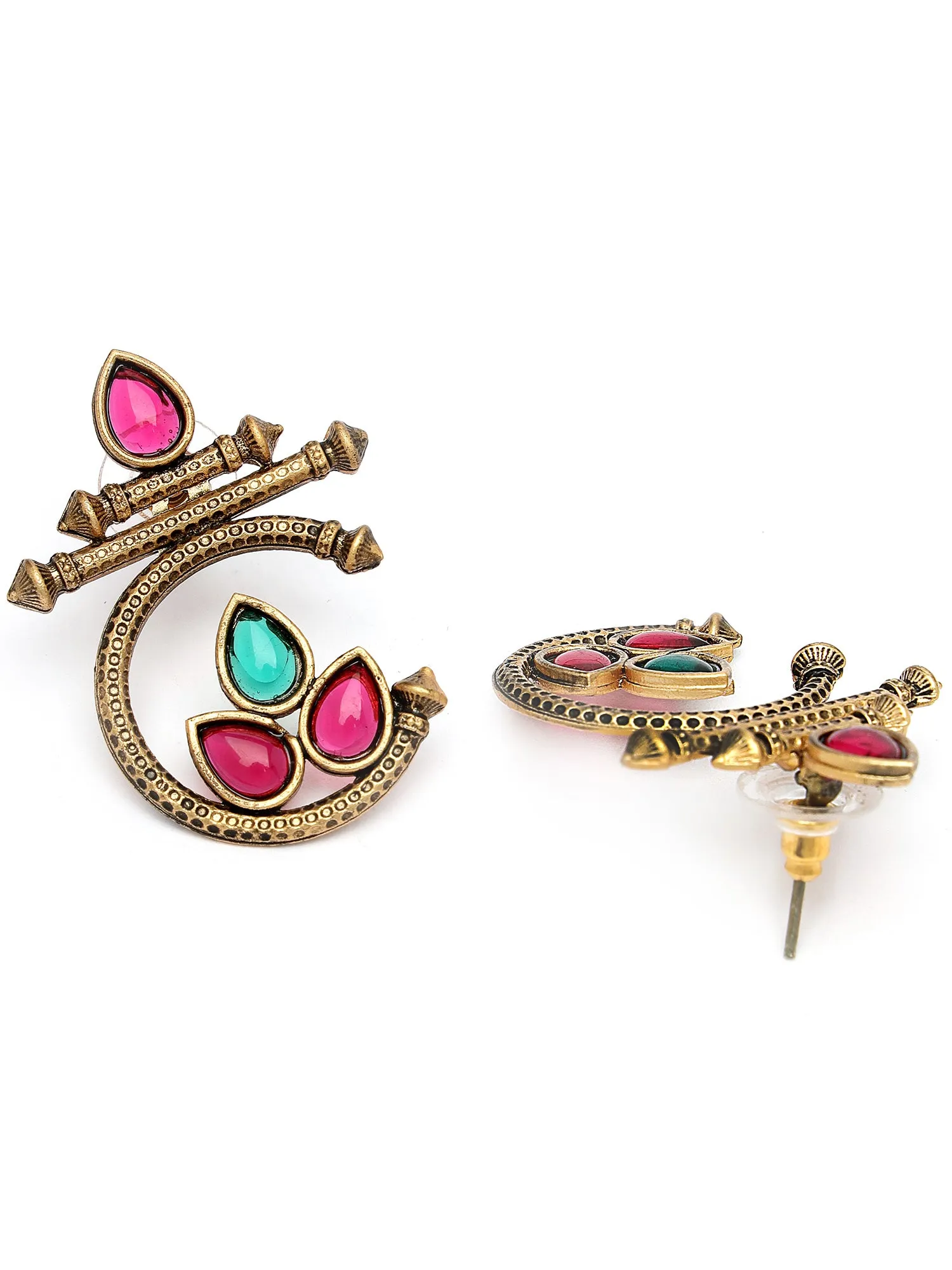 Karatcart Gold Plated Red and Green Stone Studded Drop Earrings for Women
