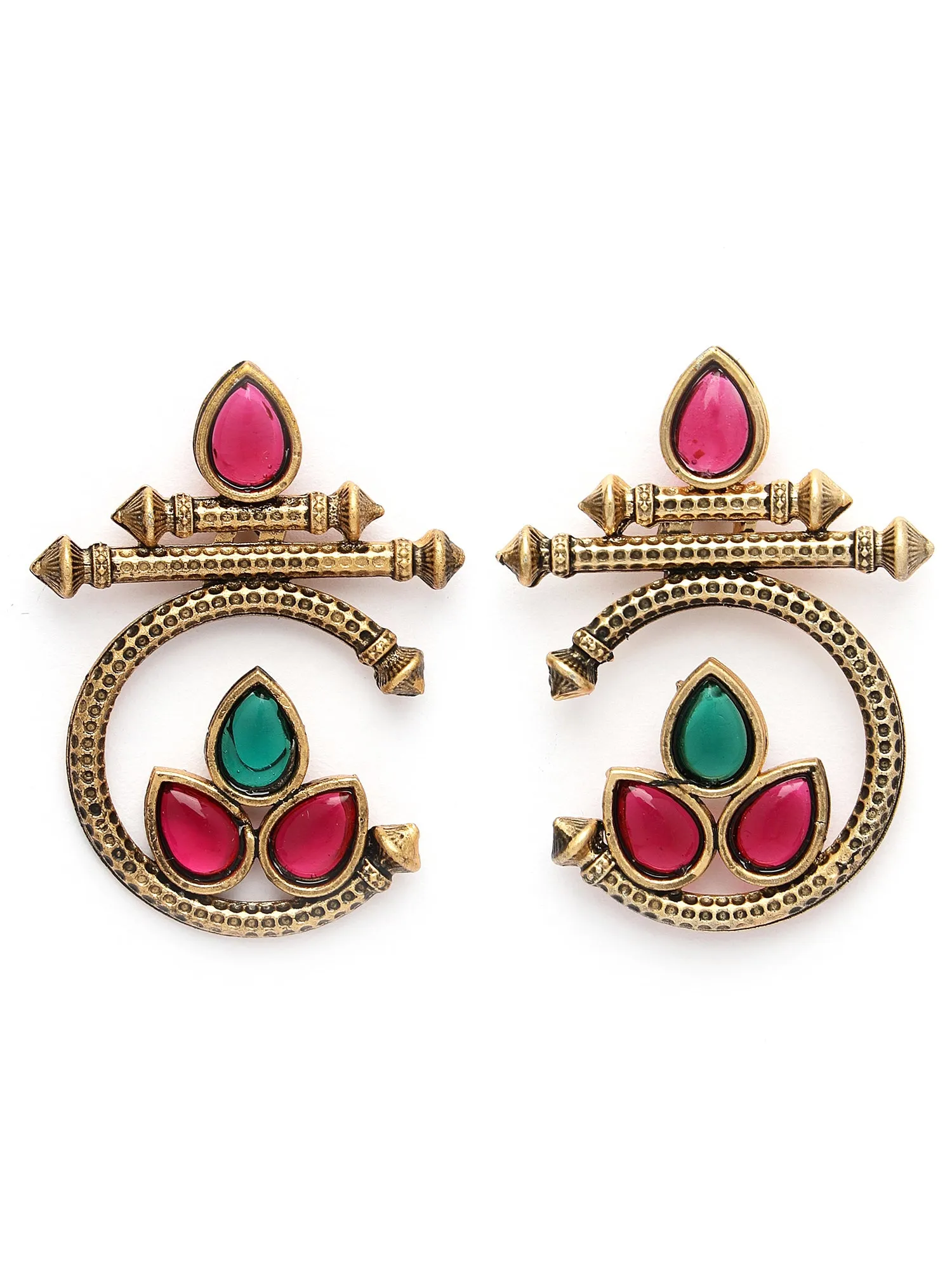 Karatcart Gold Plated Red and Green Stone Studded Drop Earrings for Women