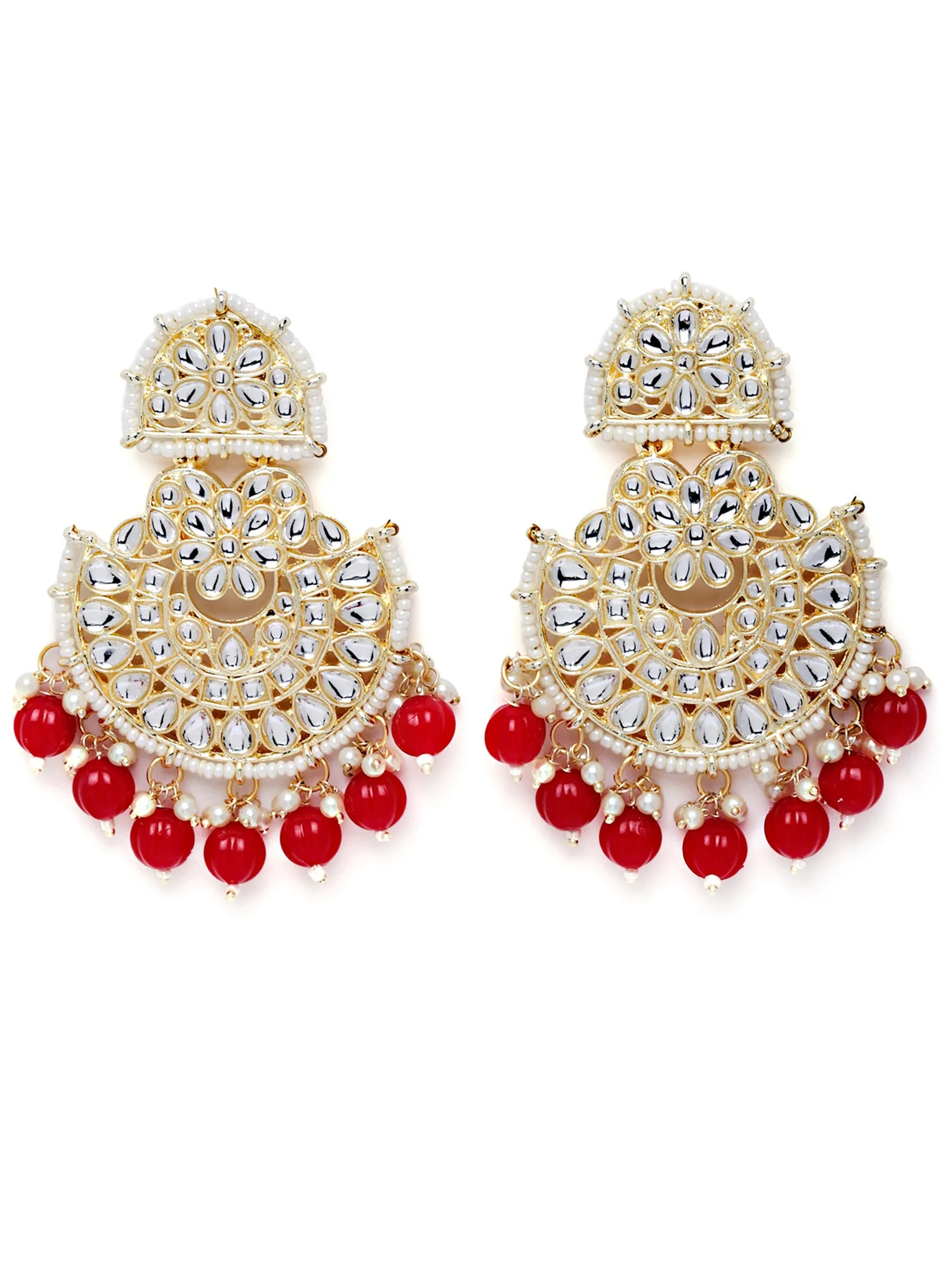 Karatcart Gold Plated Red Beads and Kundan Studded Dangler Earrings for Women